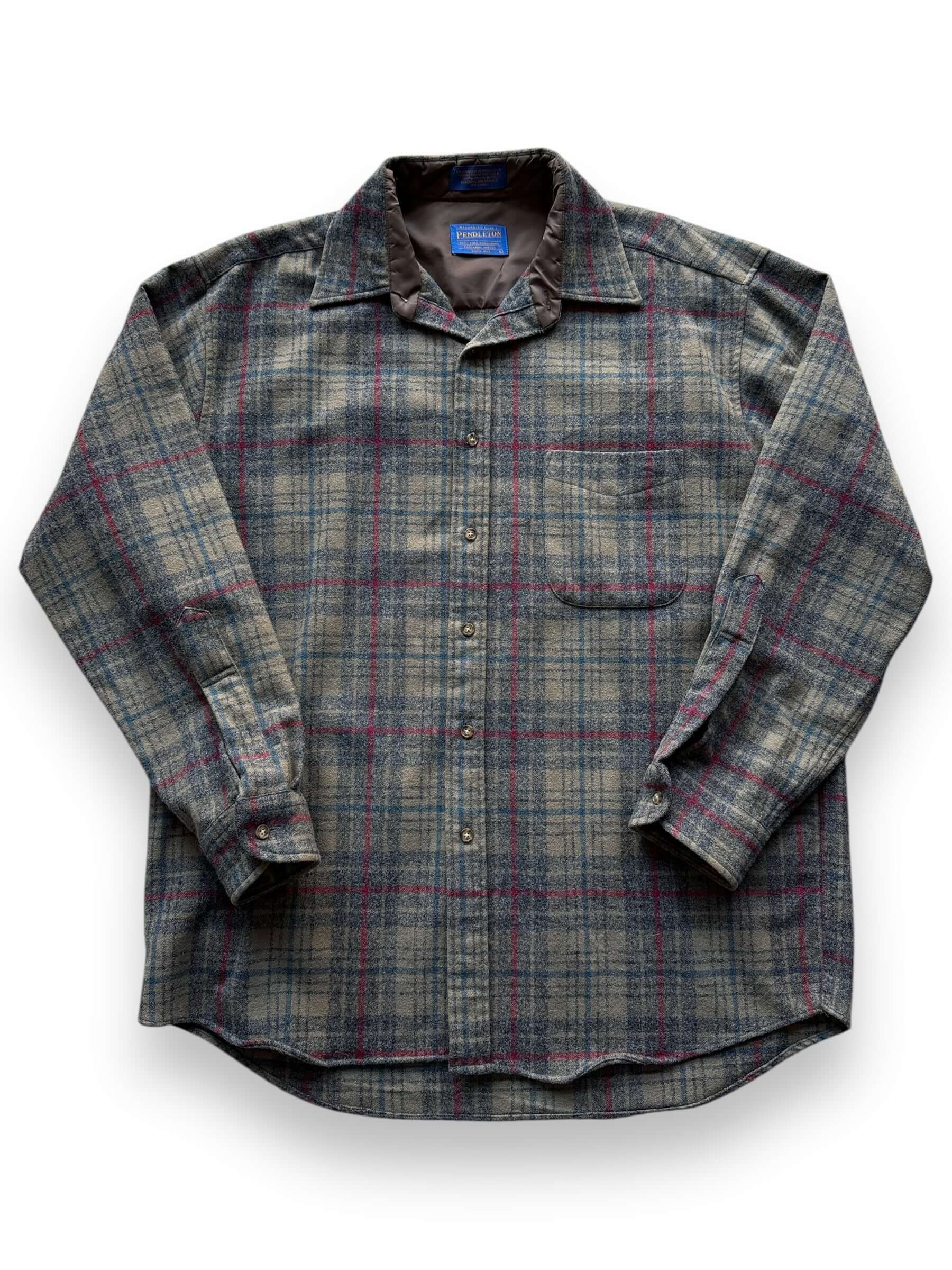 front of Vintage Pendleton Beige/Red/Navy Flannel SZ L