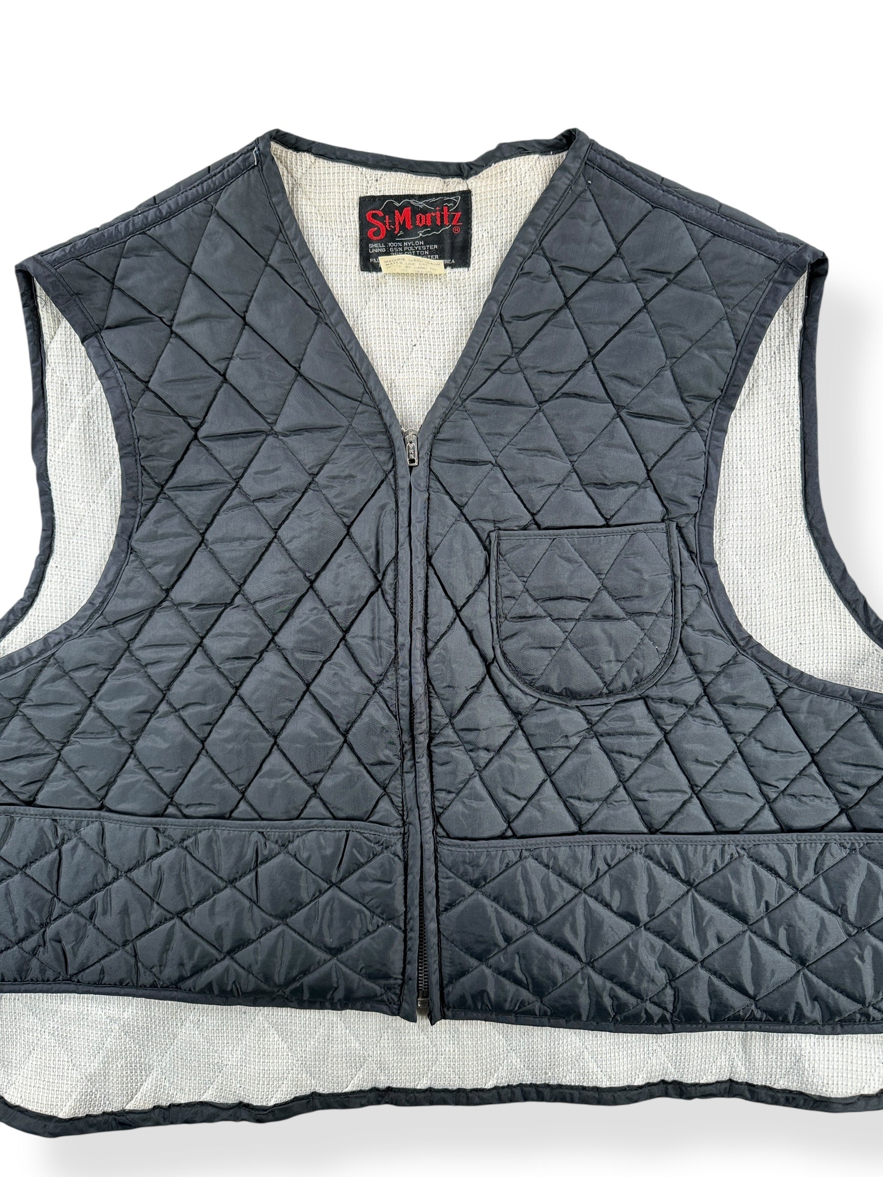 Front Close Up of Vintage St. Moritz Light Quilted Vest SZ XXL