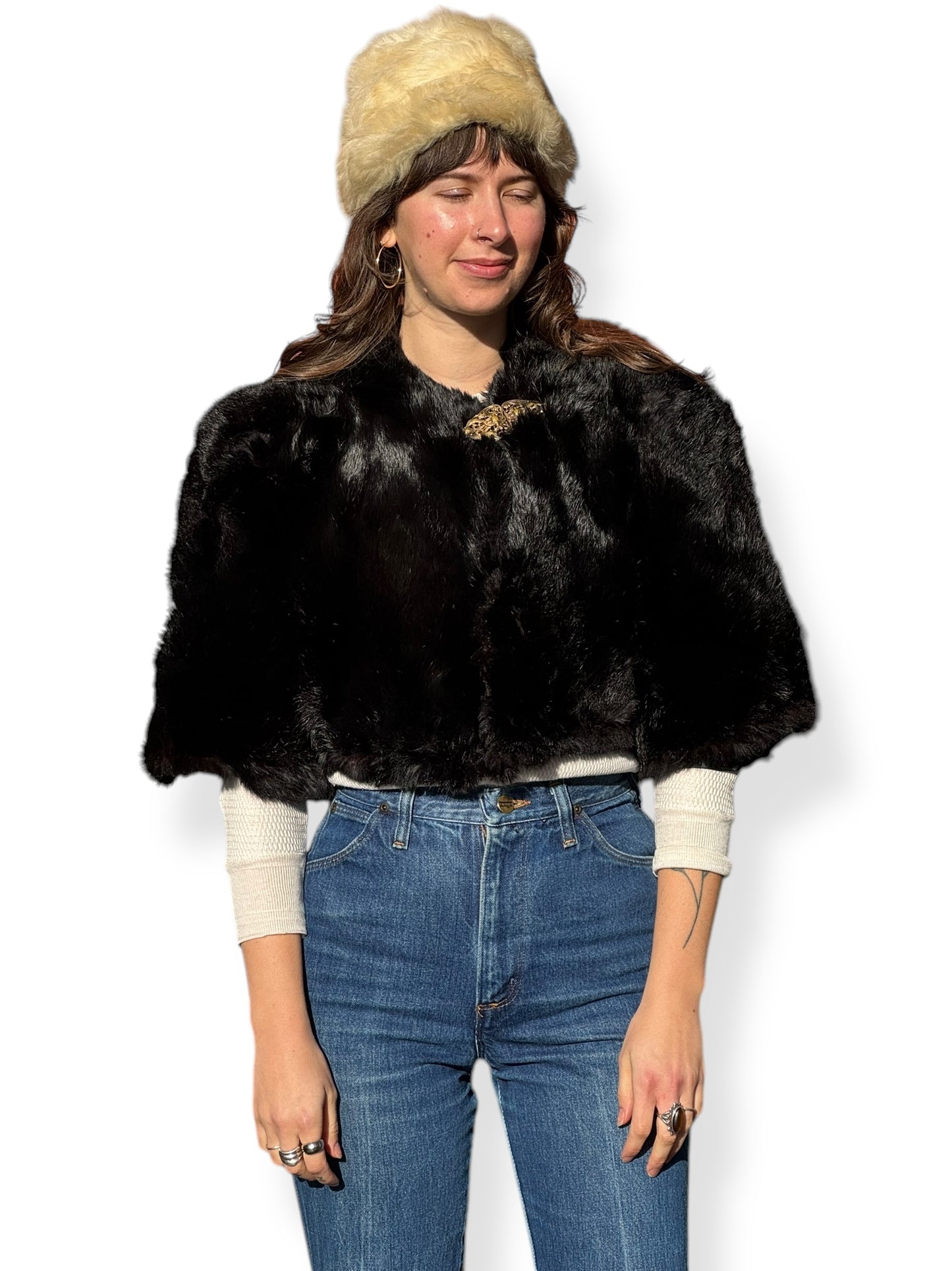 Front view of 1940s Cropped Mink Fur Jacket S