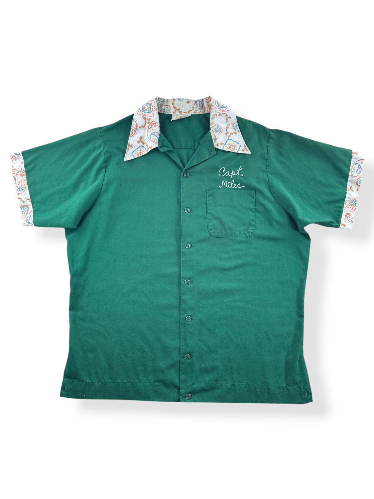 Front of Vintage King Louie Paisley Trim Bowling Shirt SZ L