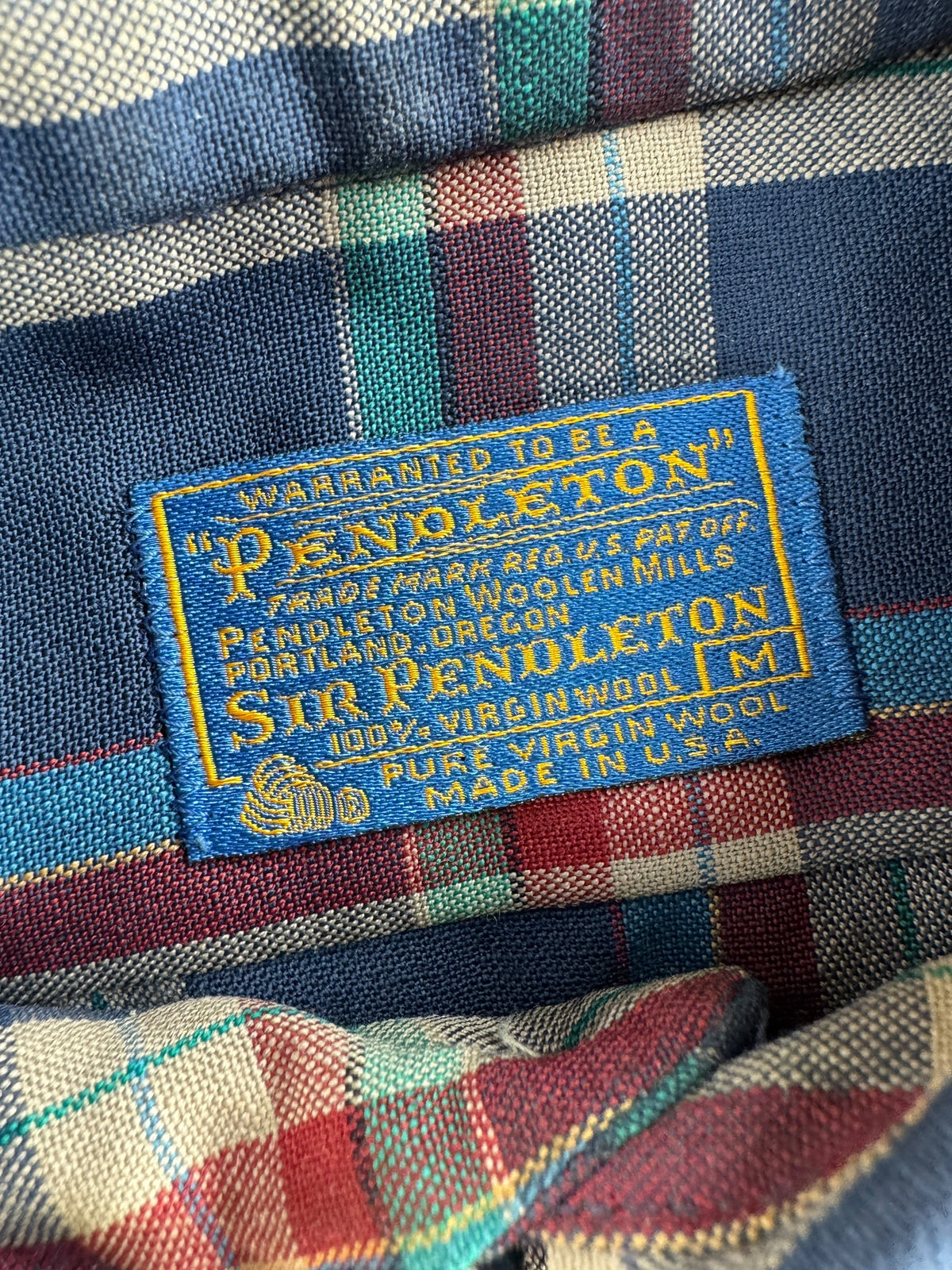 Label on Vintage Sir Pendleton Blue Plaid Button Down SZ M