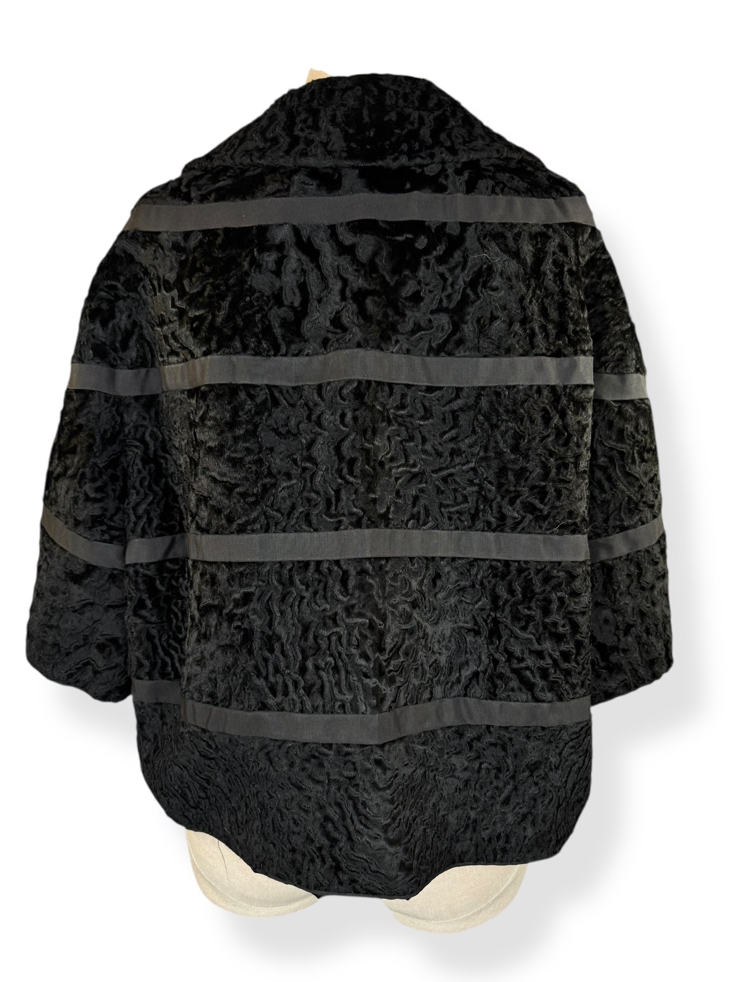 Back view of 1950s Blum's-Vogue Lamb's Fur Cropped Jacket L