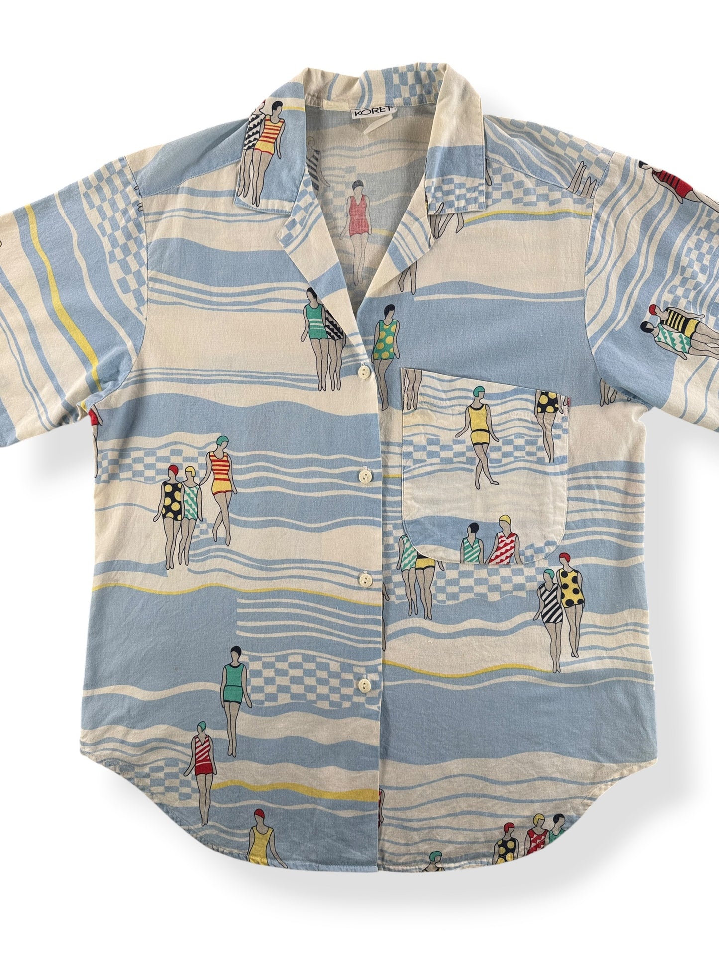 Front Close Up of Vintage Koret Swimming Gals Shirt SZ M