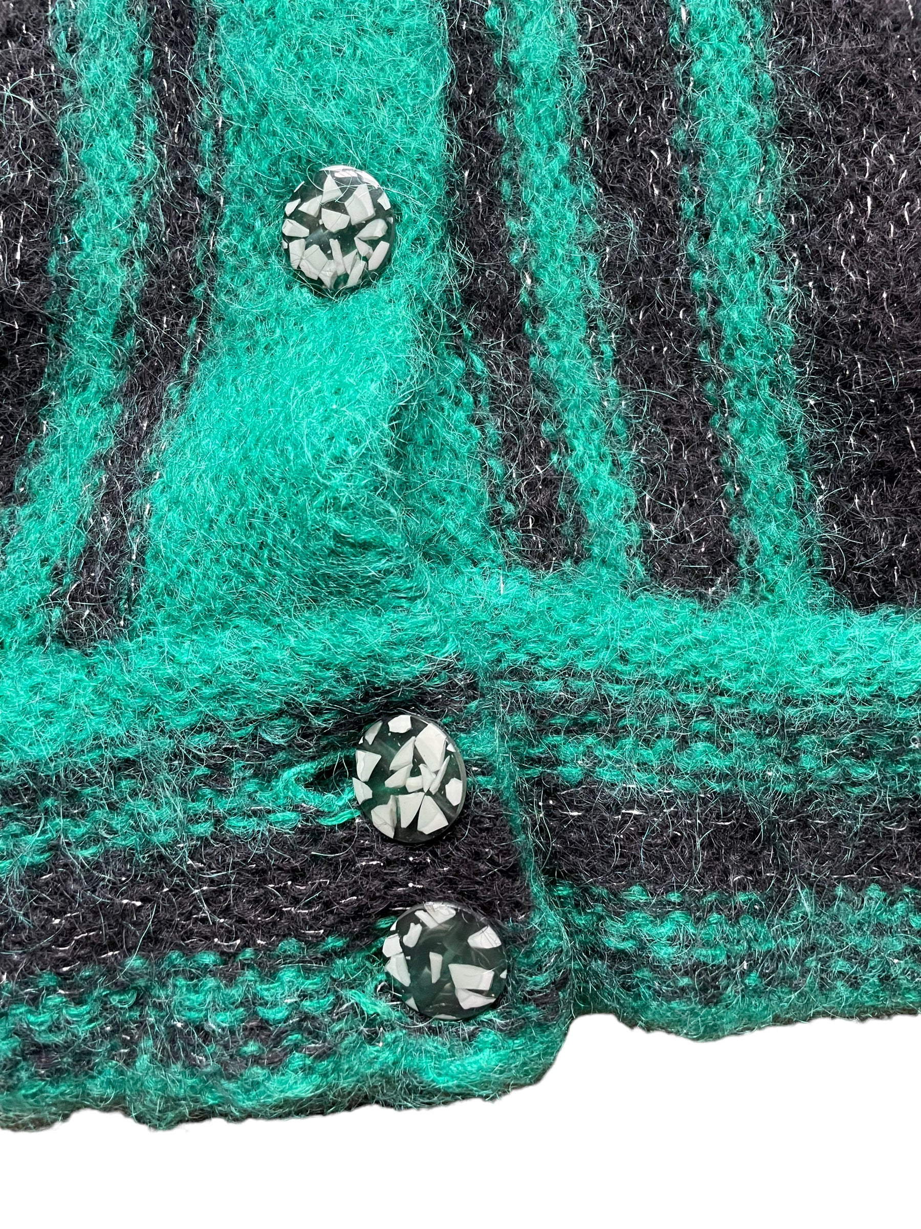 Waist button detail of Vintage 80s Green and Black Sparkly Cardigan SZ L | Seattle True Vintage | Barn Owl Vintage Womens Clothing