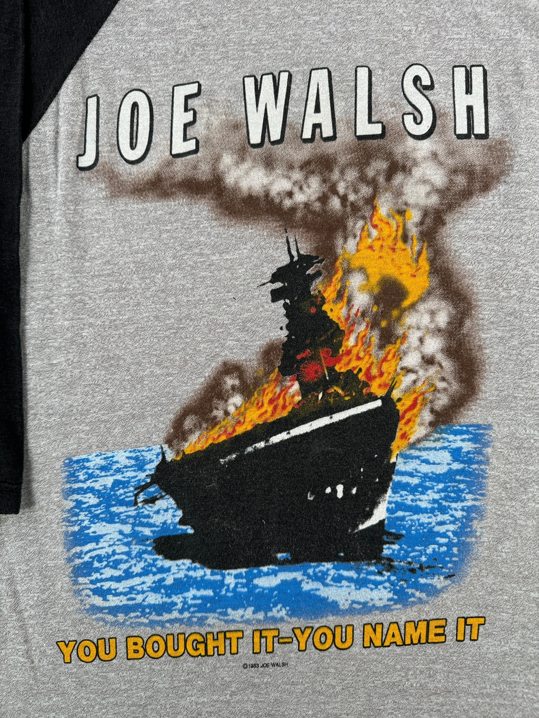 Front Graphic of Vintage Joe Walsh Tour '83 Raglan Tee SZ S