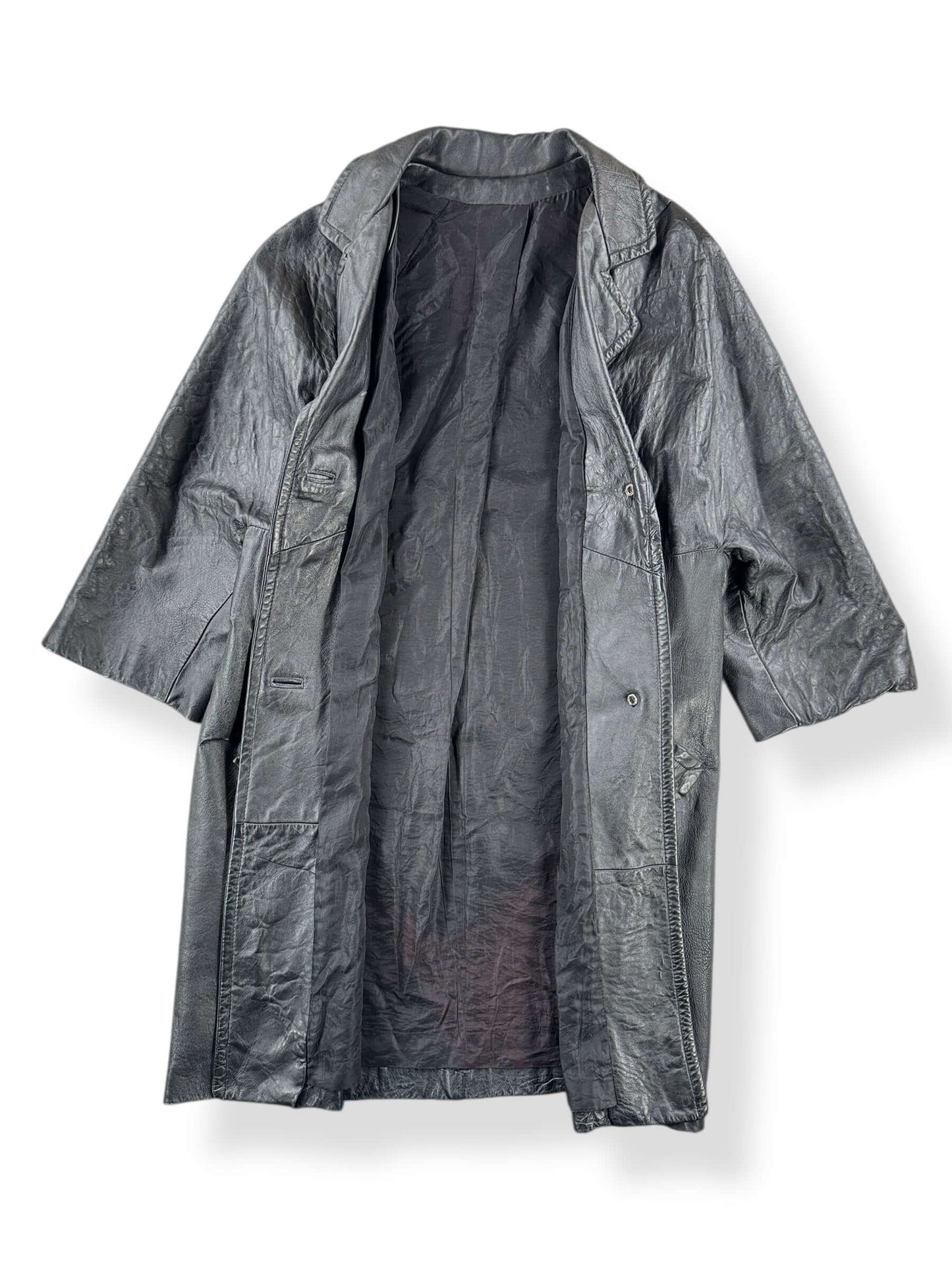 Open of Vintage 60s Black Leather Coat SZ M