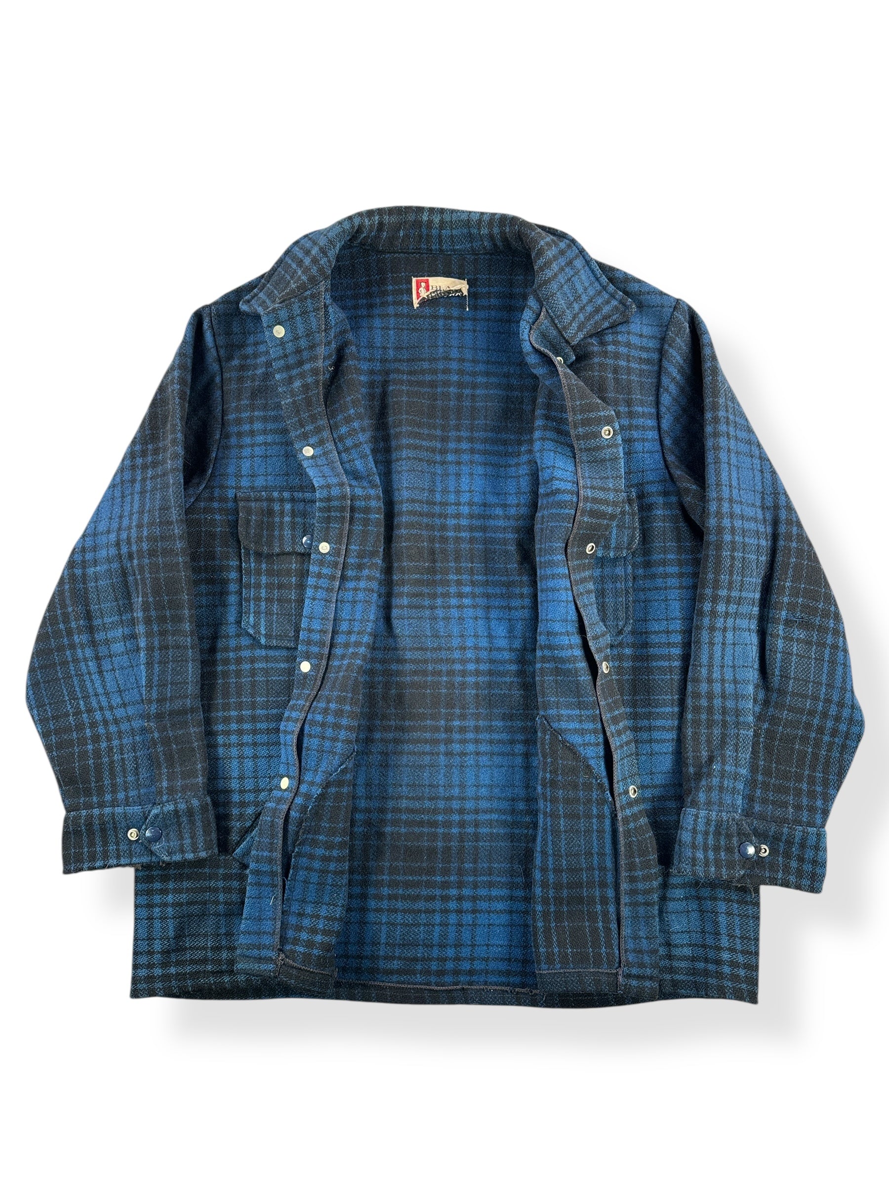Inside of Vintage Black Bear Blue & Black Wool Jacket SZ XL