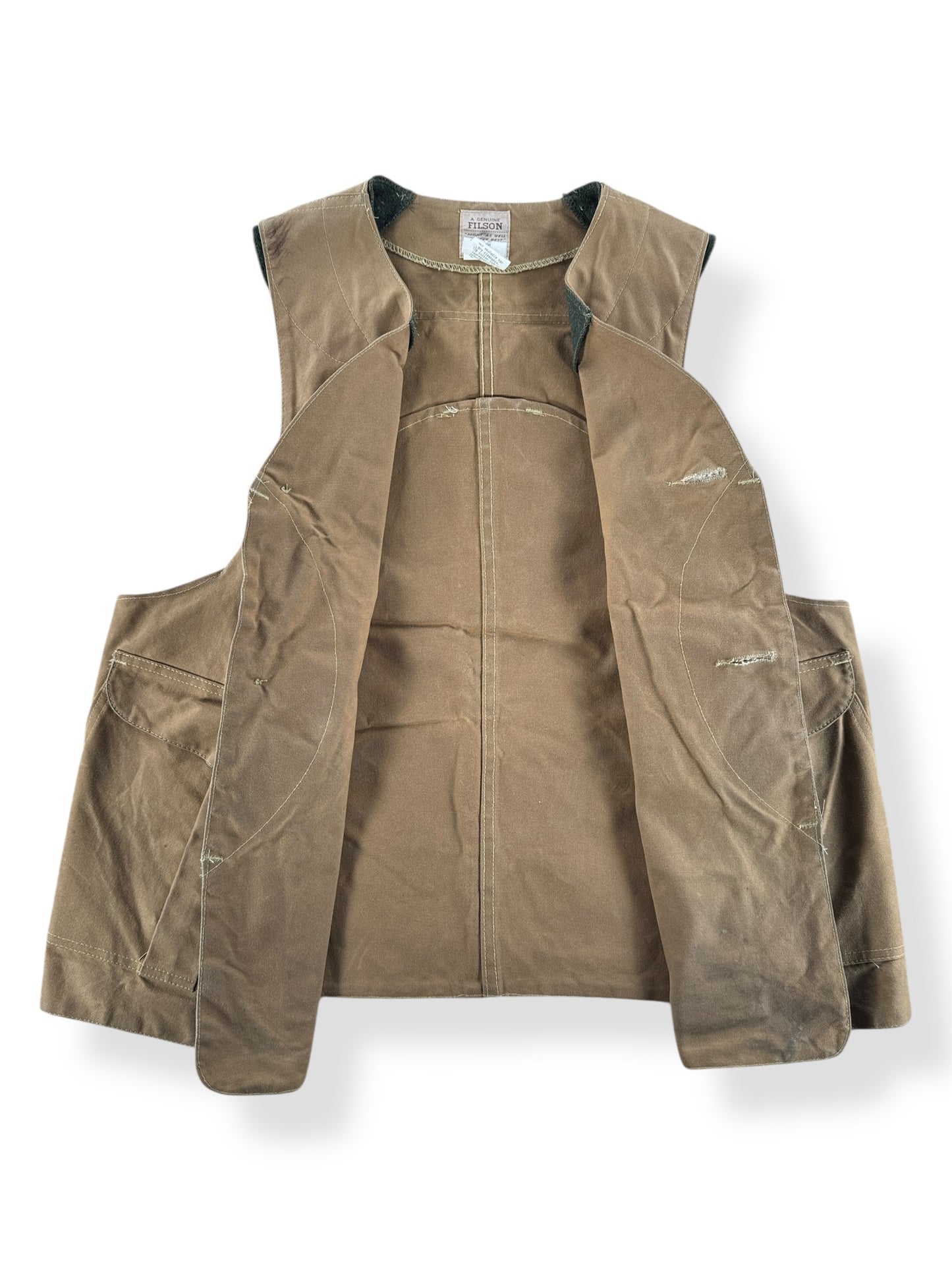 Inside of Vintage Filson Tin Cloth Style 31 Hunting Vest SZ L