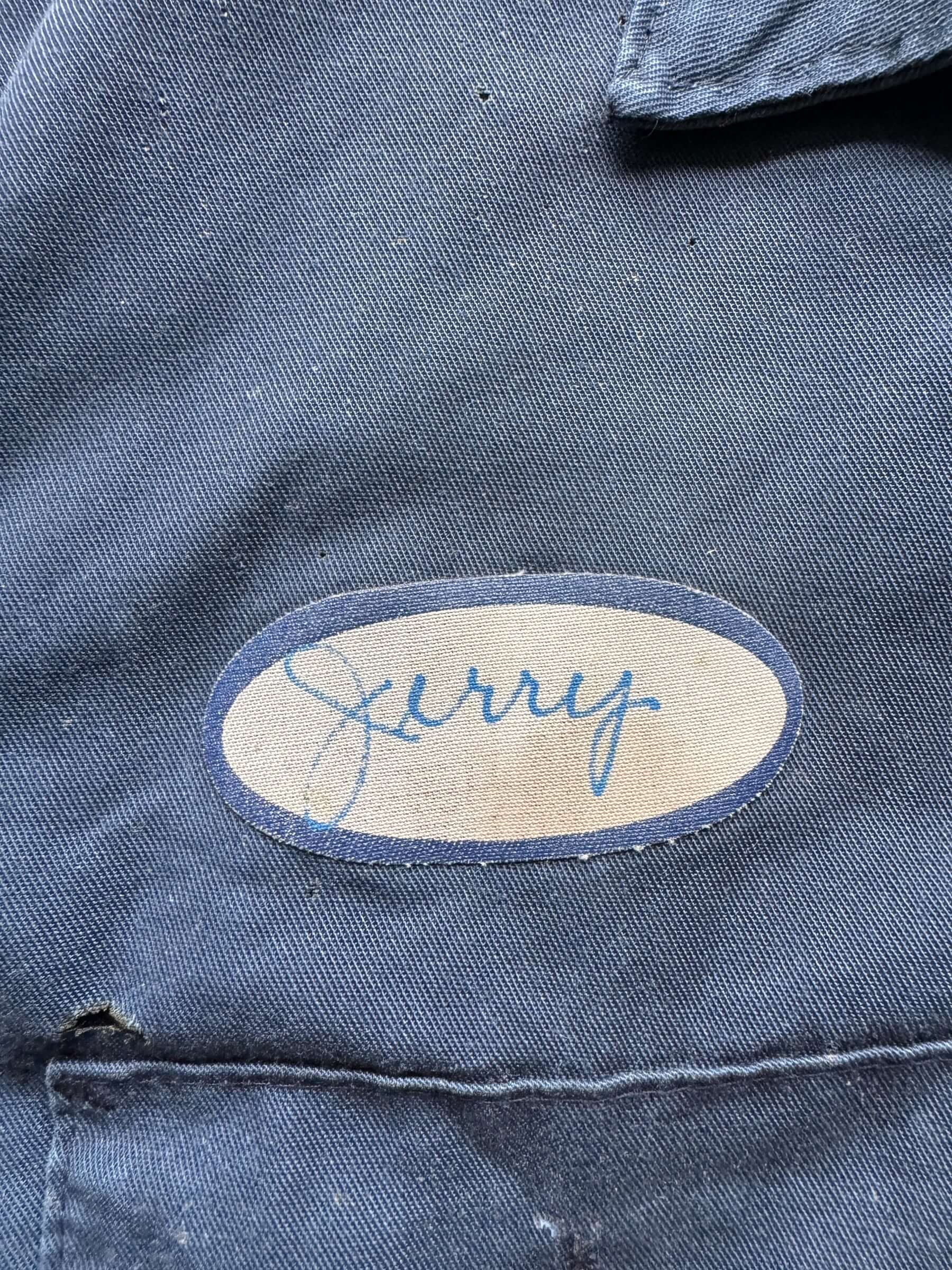 jerry name tag on Vintage Distressed Jerry's Muffler Shop Quilt Lined Jacket SZ M