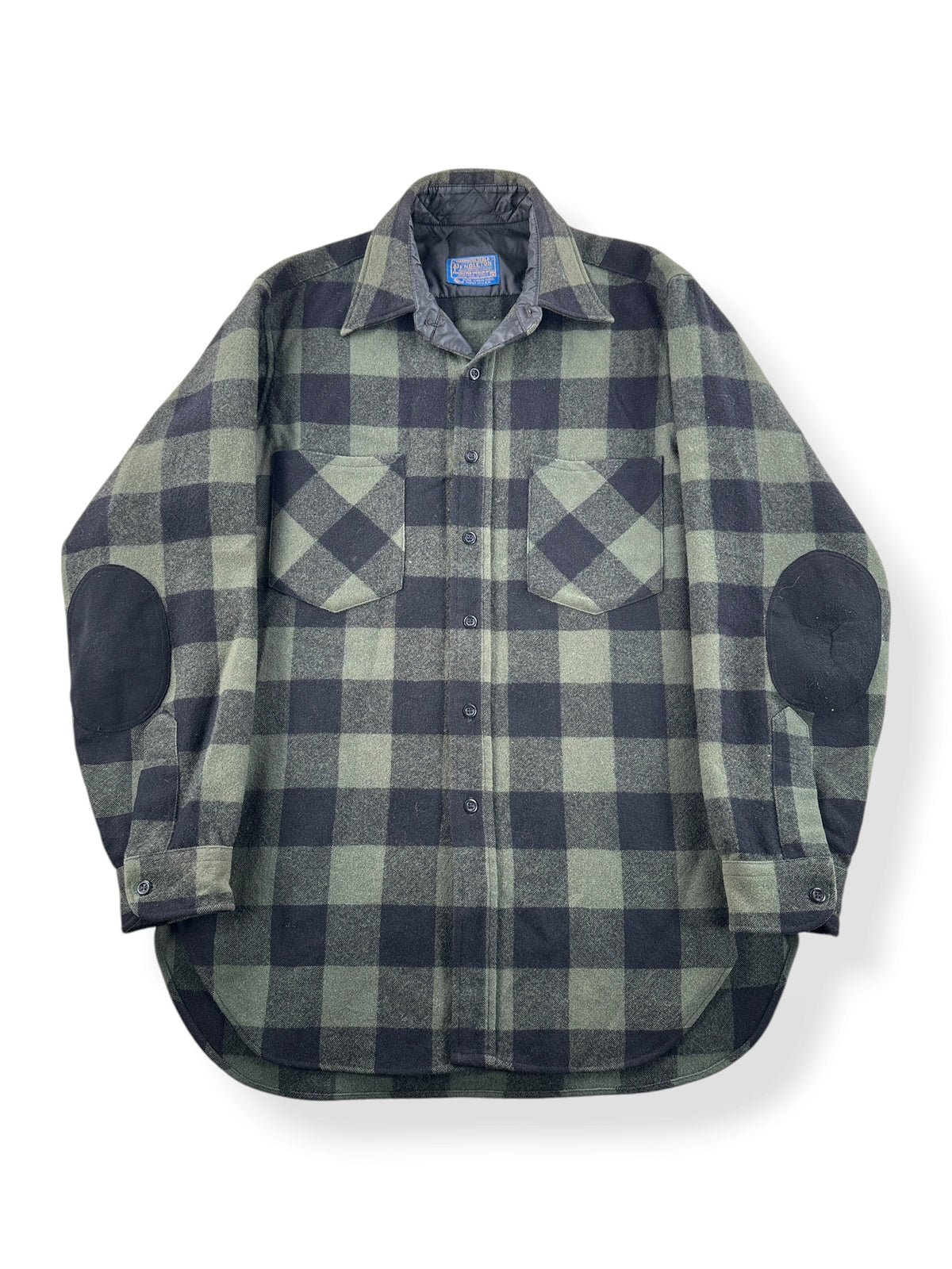 Front of Vintage Pendleton Green and Black Plaid Flannel SZ M