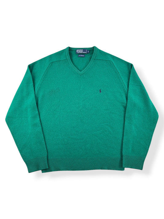 Front of Vintage Green Polo Lambswool Sweater SZ M