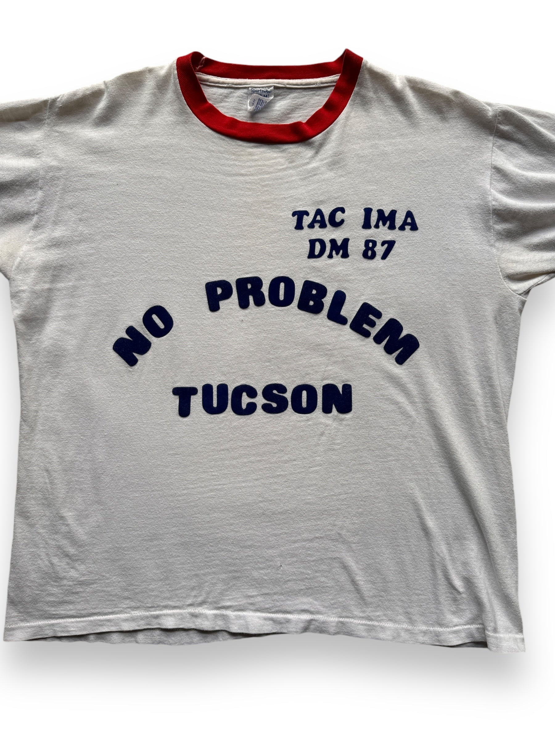 front close up of Vintage No Problem Tuscon Ringer Tee SZ L