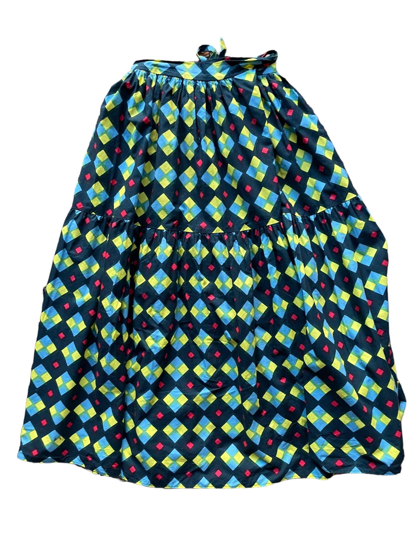 Full back view of 1971 Marimekko Suomi Wrap Skirt SZ S-M