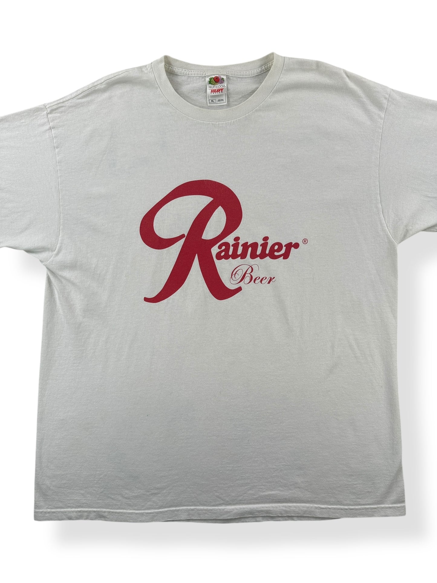 Front Close Up of Vintage Rainier Beer Tee SZ XL