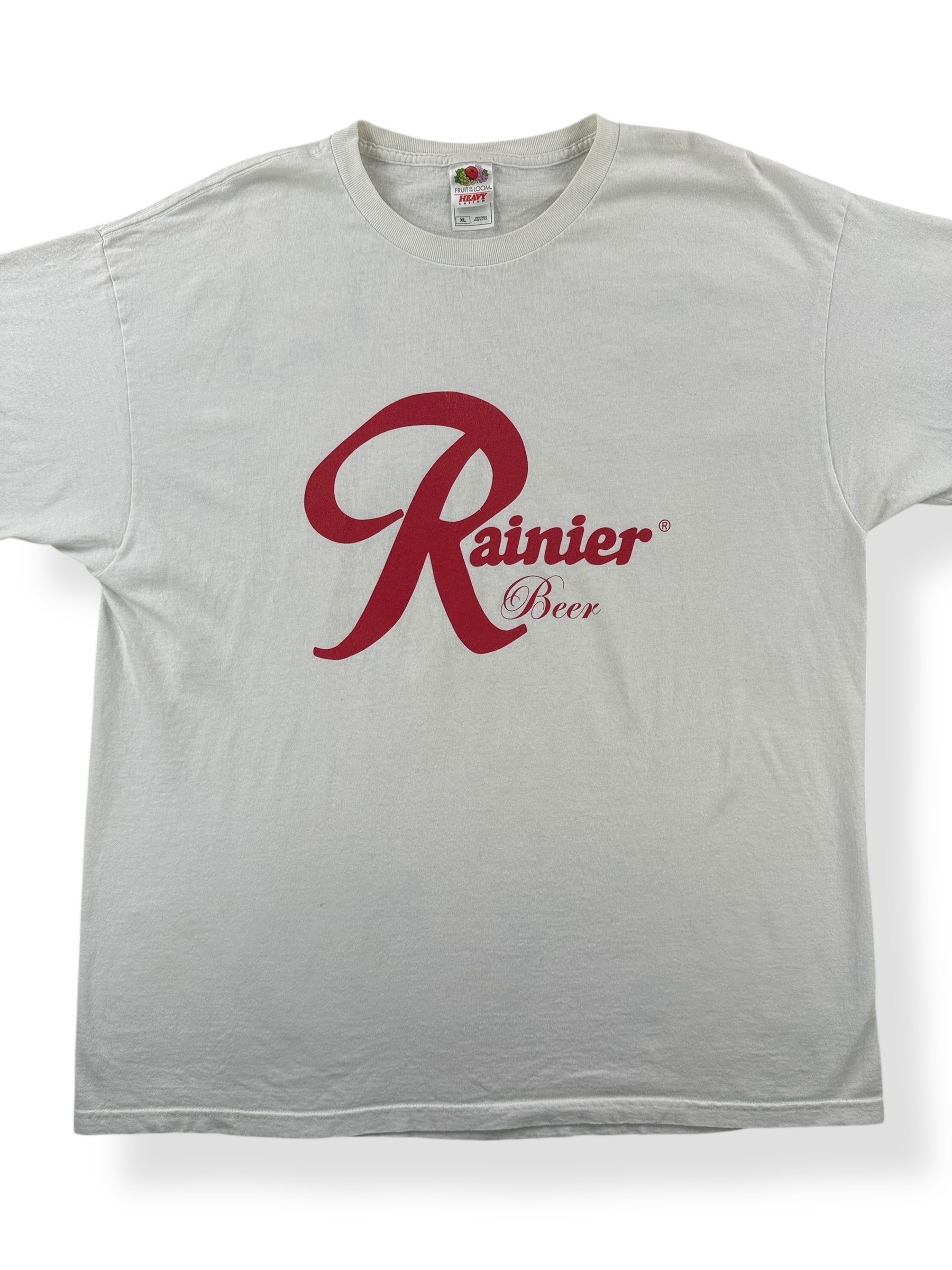 Front Close Up of Vintage Rainier Beer Tee SZ XL