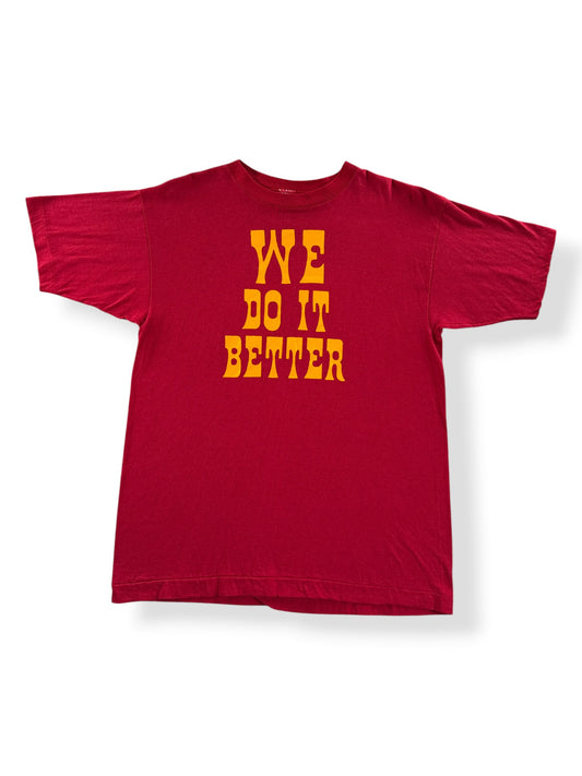 Front of Vintage Champion Blue Bar We Do It Better Tee SZ L (Fits S/M)