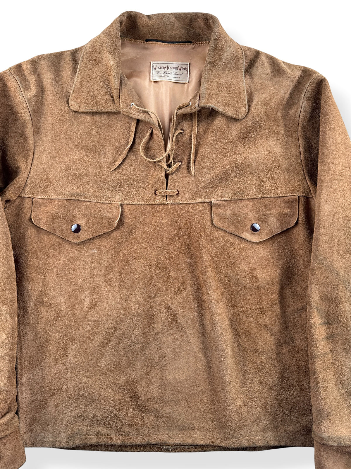 Close-up of Vintage Leather Lace Up Pullover SZ M