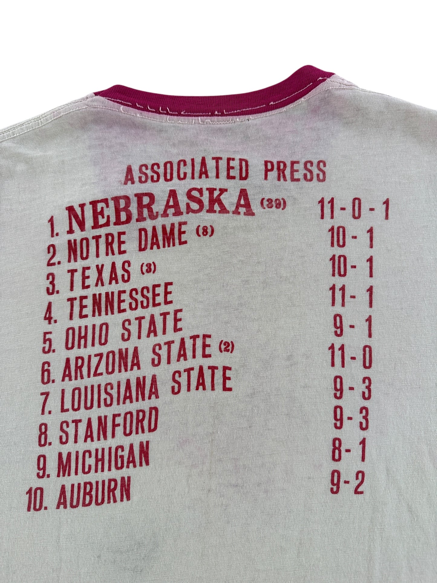 Back of Vintage Nebraska 1 Ringer Tee SZ M
