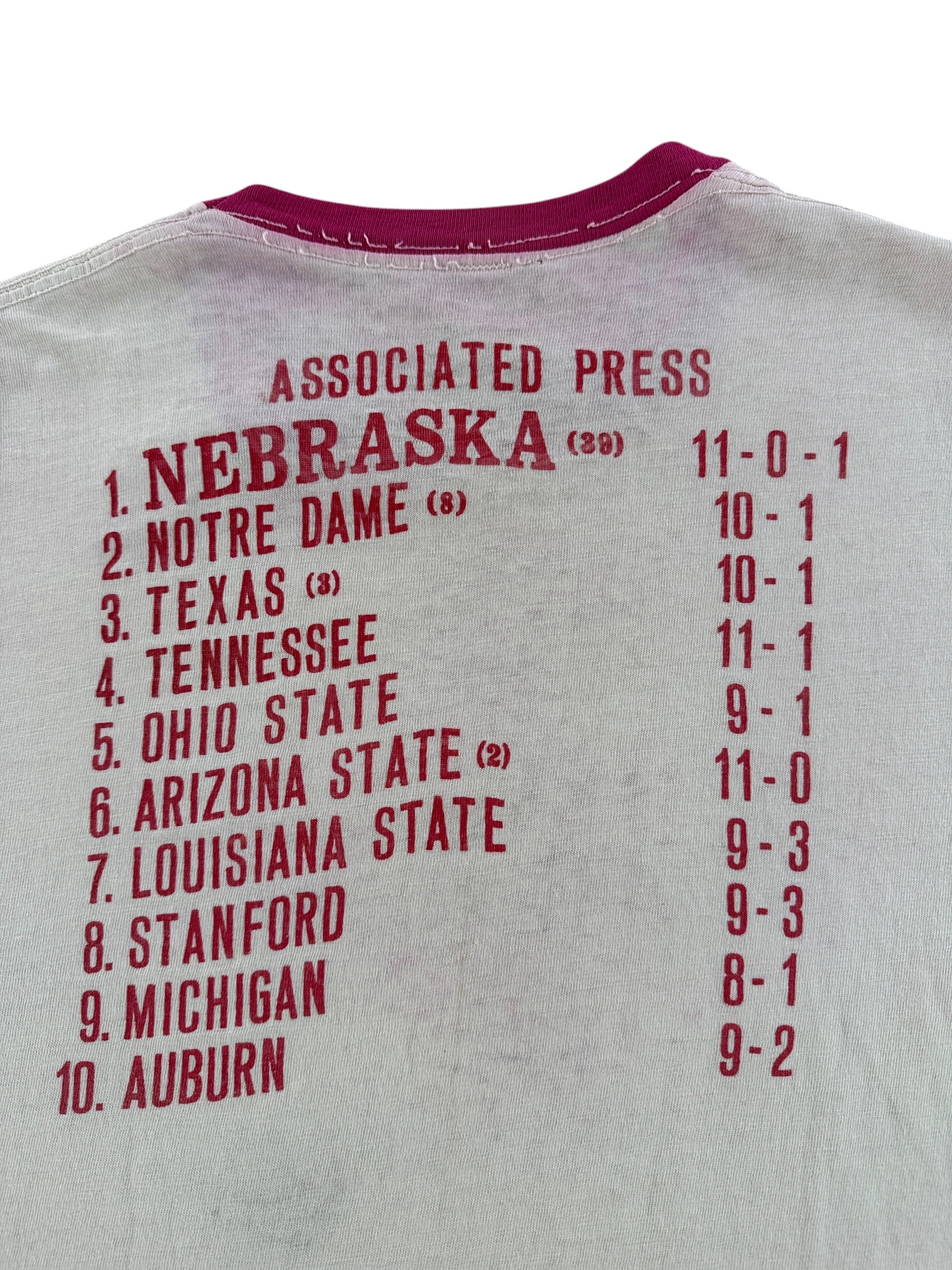 Back of Vintage Nebraska 1 Ringer Tee SZ M