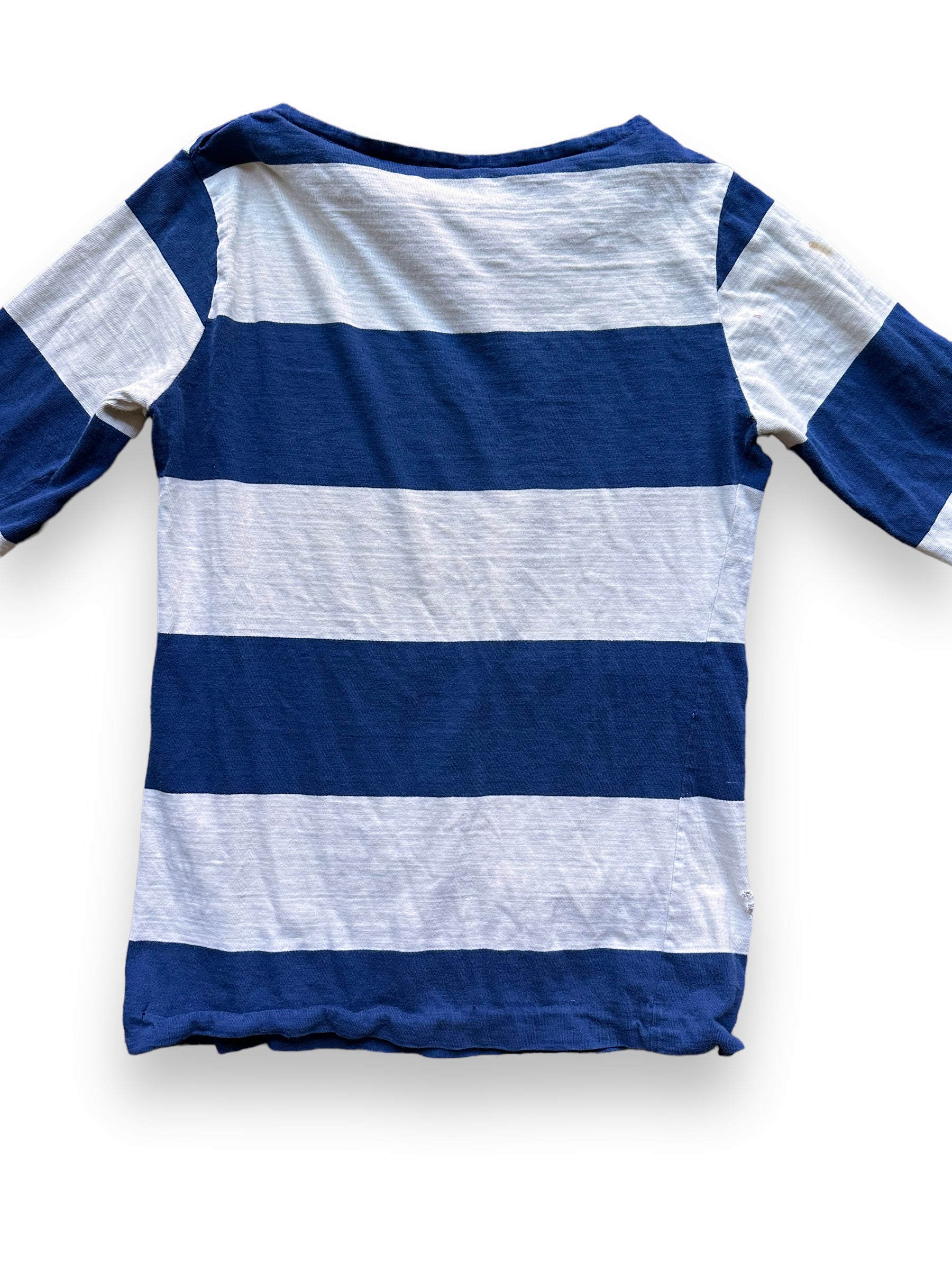 Rear Detail on Vintage Blue Striped Surfer Shirt SZ M | Vintage Striped Shirt Seattle | Barn Owl Vintage Seattle