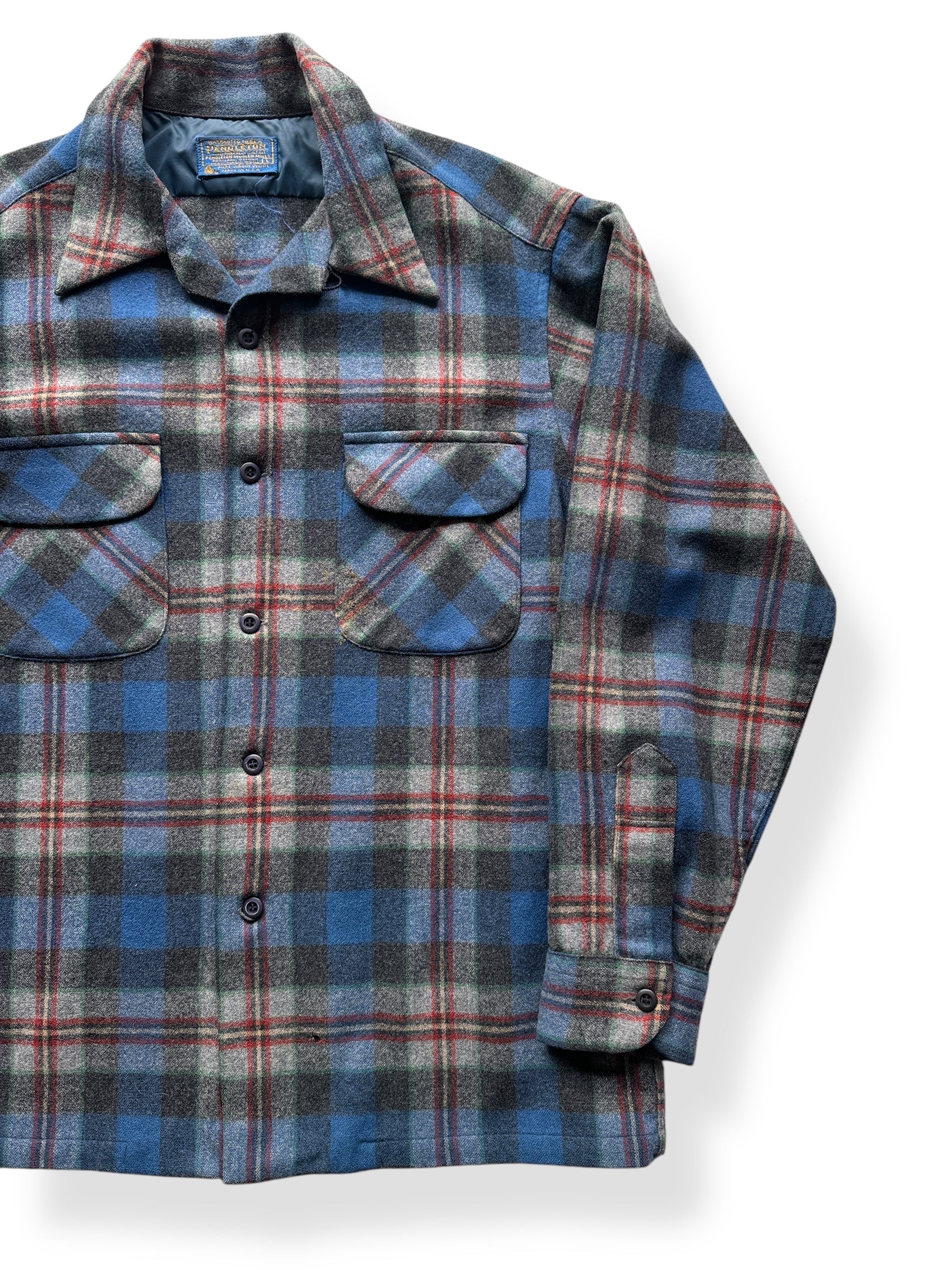 Front Left of Vintage Blue Plaid Pendleton Board Shirt SZ L