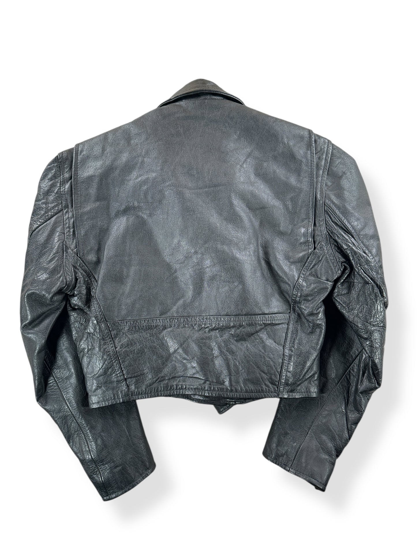 Back of Vintage Womens 1980s First Leather Motorcycle Jacket SZ S