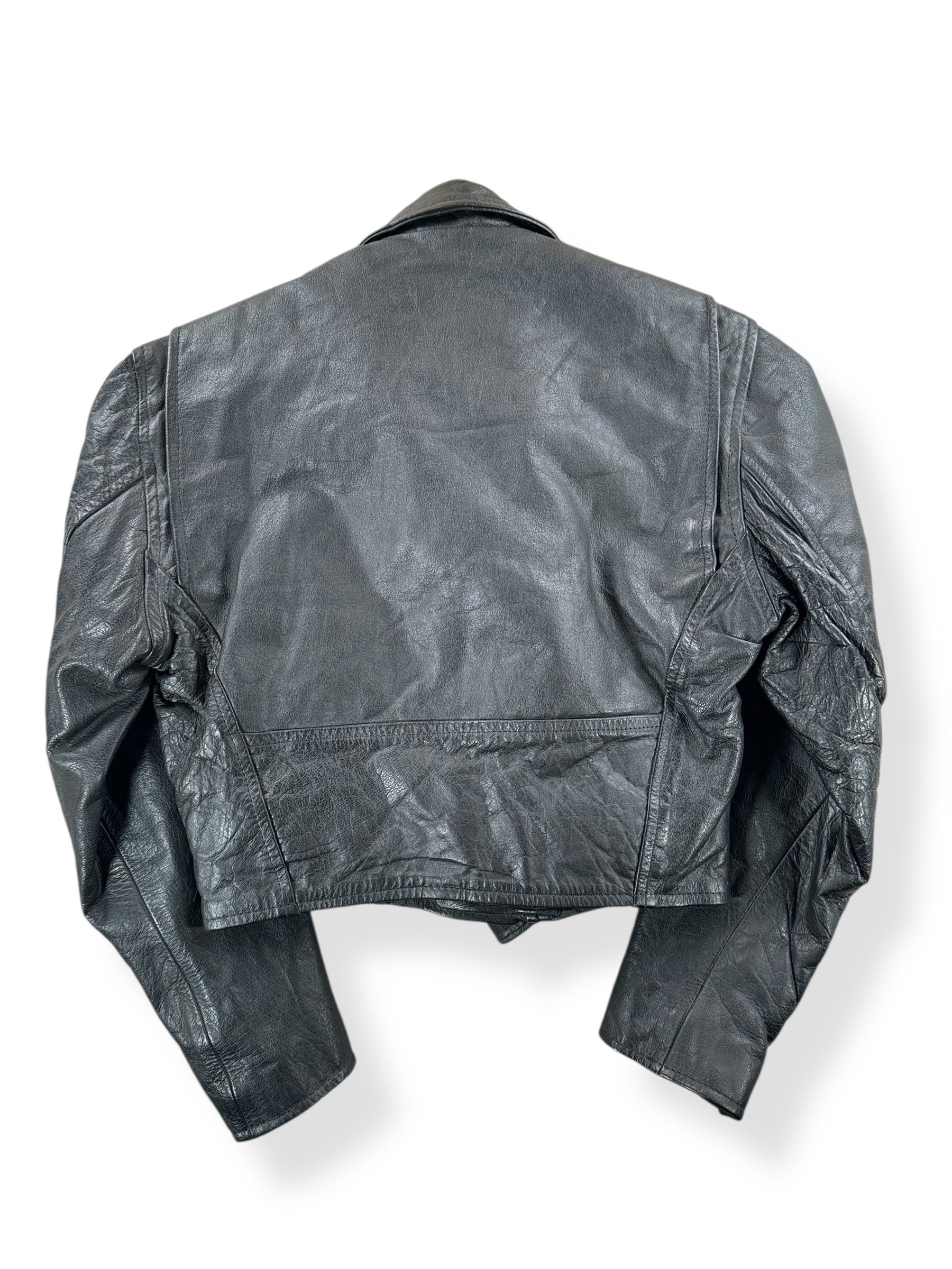 Back of Vintage Womens 1980s First Leather Motorcycle Jacket SZ S