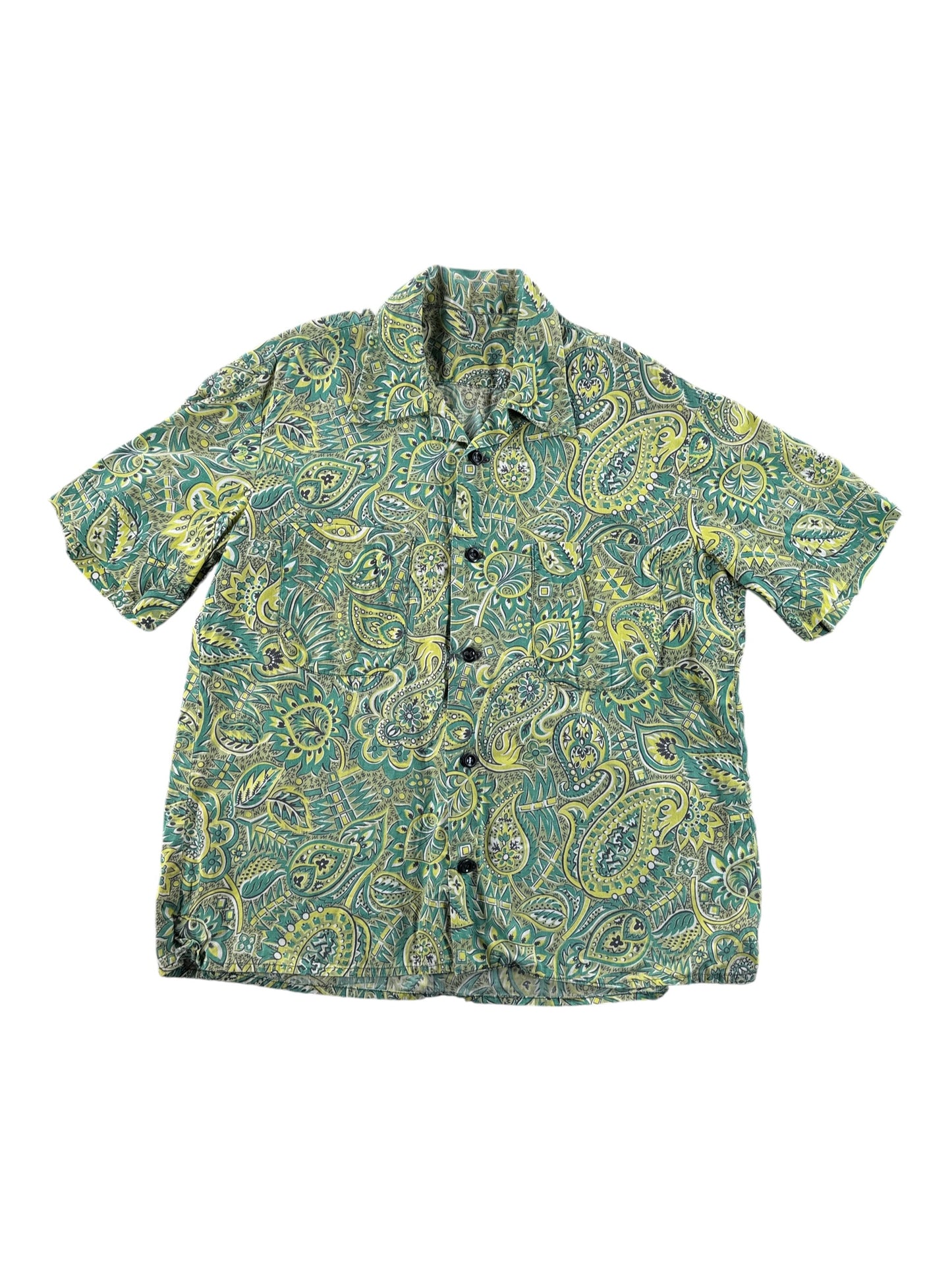 Front of Vintage Green Cotton Aloha Shirt SZ M