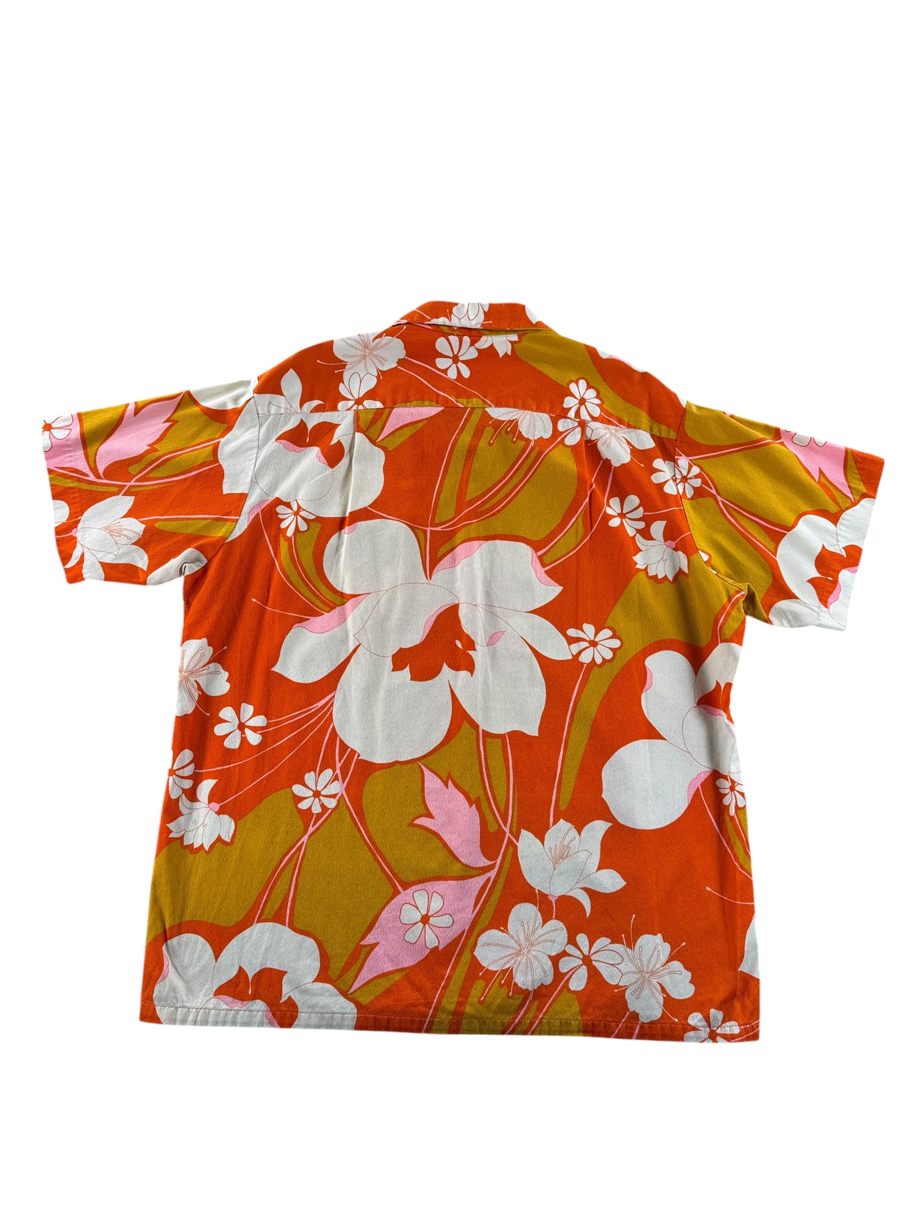 Back of Vintage Tropicana Psychedelic Barkcloth Aloha Shirt SZ XL