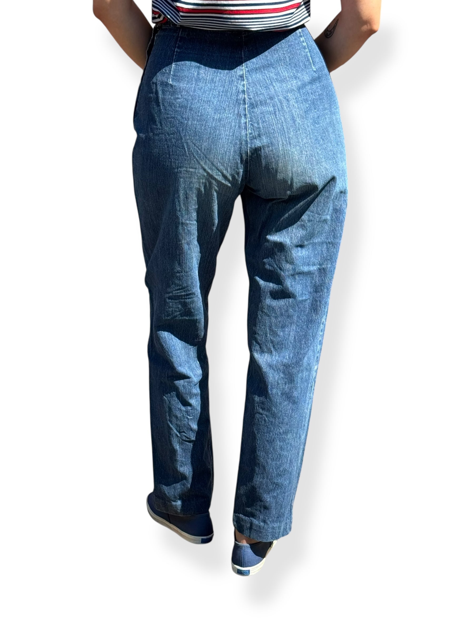 Side On Body Close Up View of Vintage GWG Canadian Frontier Side Zip Jeans W25