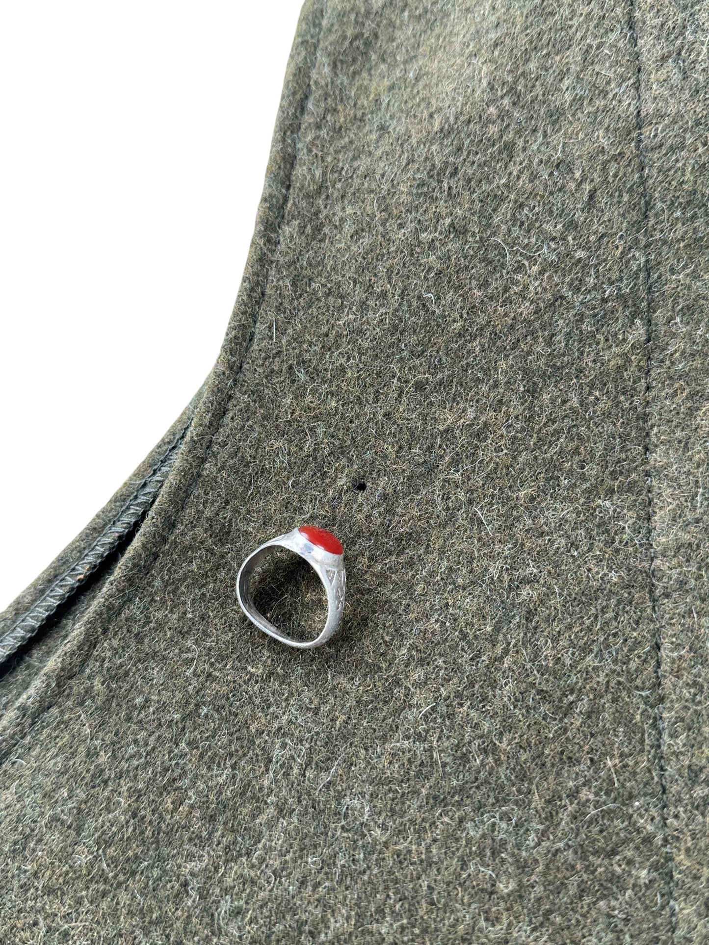 Small hole on Vintage Filson Forest Green Mackinaw Wool Vest SZ 42