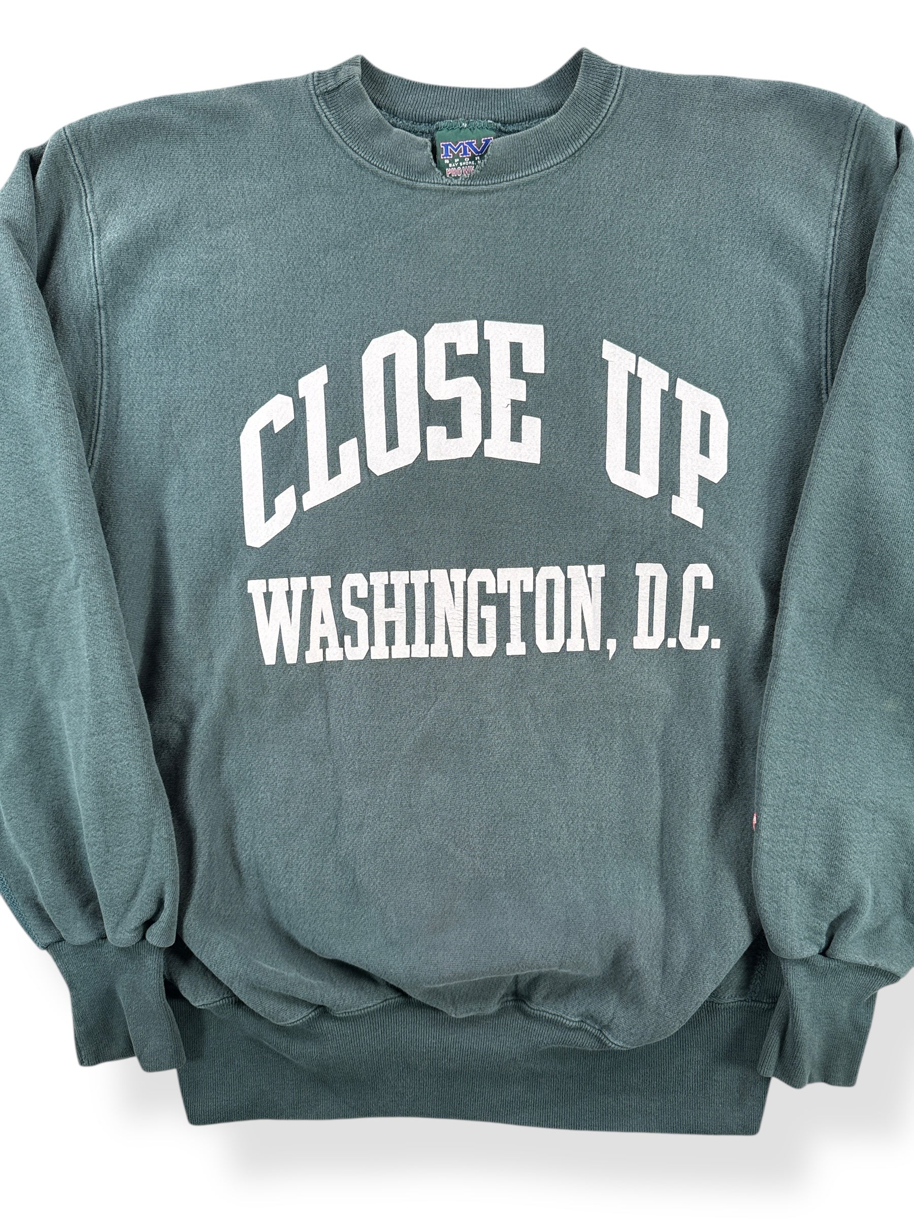 Front Close Up of Vintage Washington DC MV Proweave Crewneck SZ L