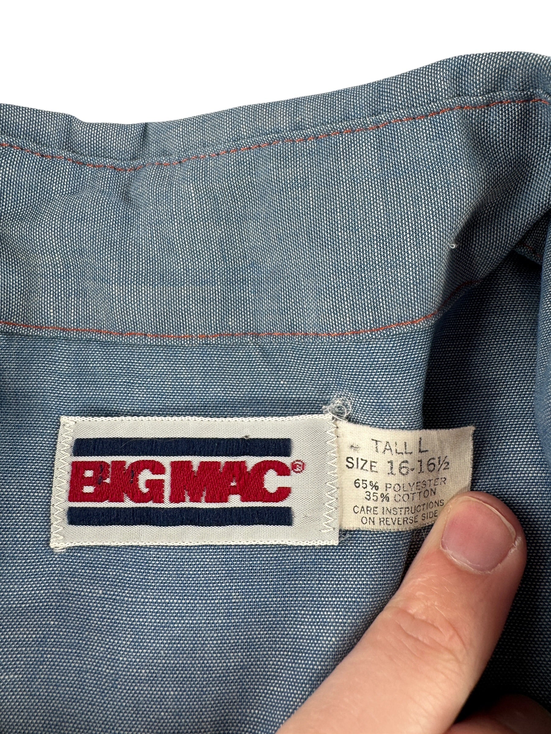Tag on Vintage Big Mac Pearlsnap Shirt SZ L Tall