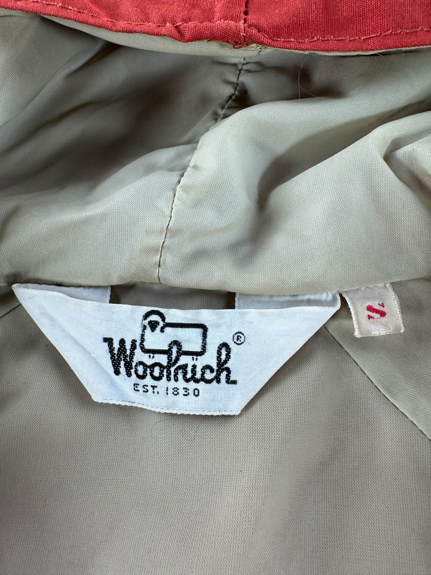 Label on Vintage Woolrich Brick Red Parka SZ S