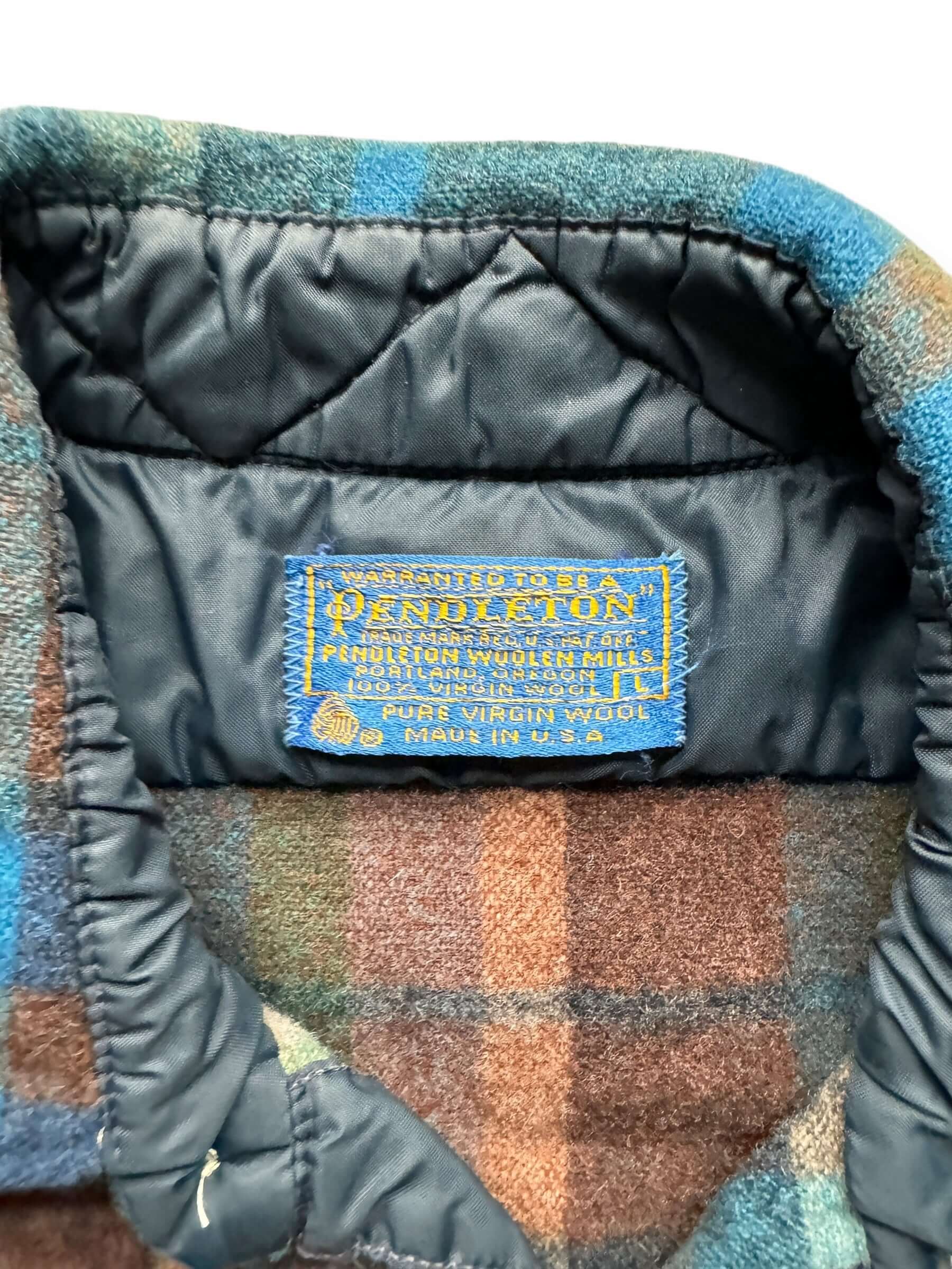 tag on Vintage Pendleton Blue/Brown/Green Flannel SZ L