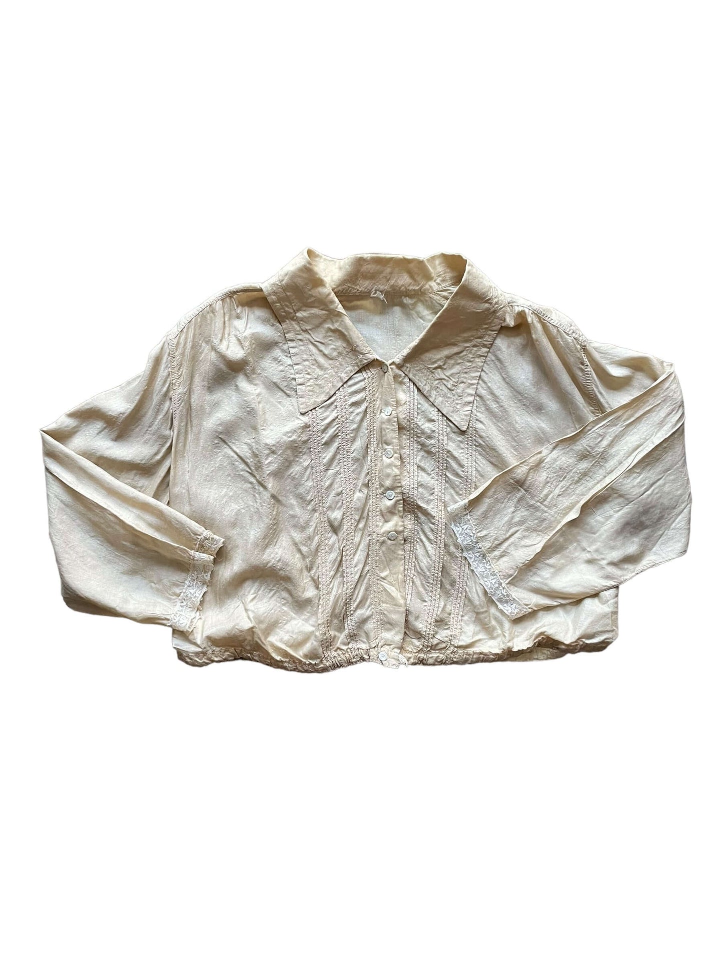 FUll front view of 1900s Edwardian Silk Blouse L-XL