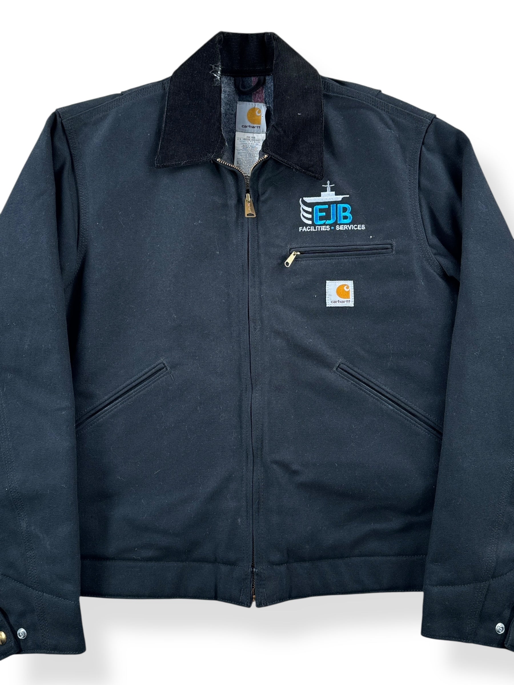 Front Close Up of Crispy Black EJB Carhartt Detroit Jacket SZ S