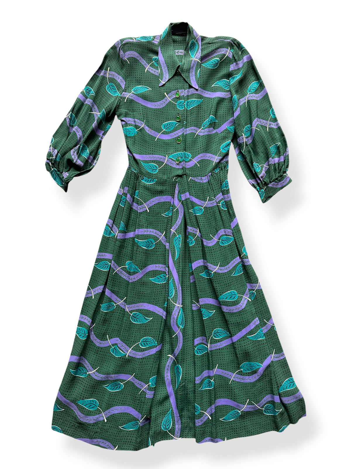 Front of Vintage 40s Leaf Print Dress SZ S - AS IS