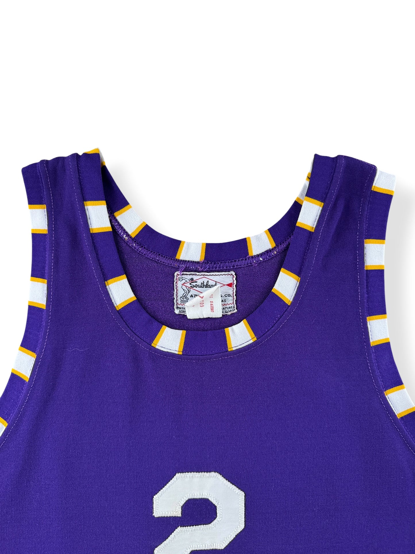 Collar on Vintage Southland "2" Purple Tank Top Jersey SZ L (Fits M)