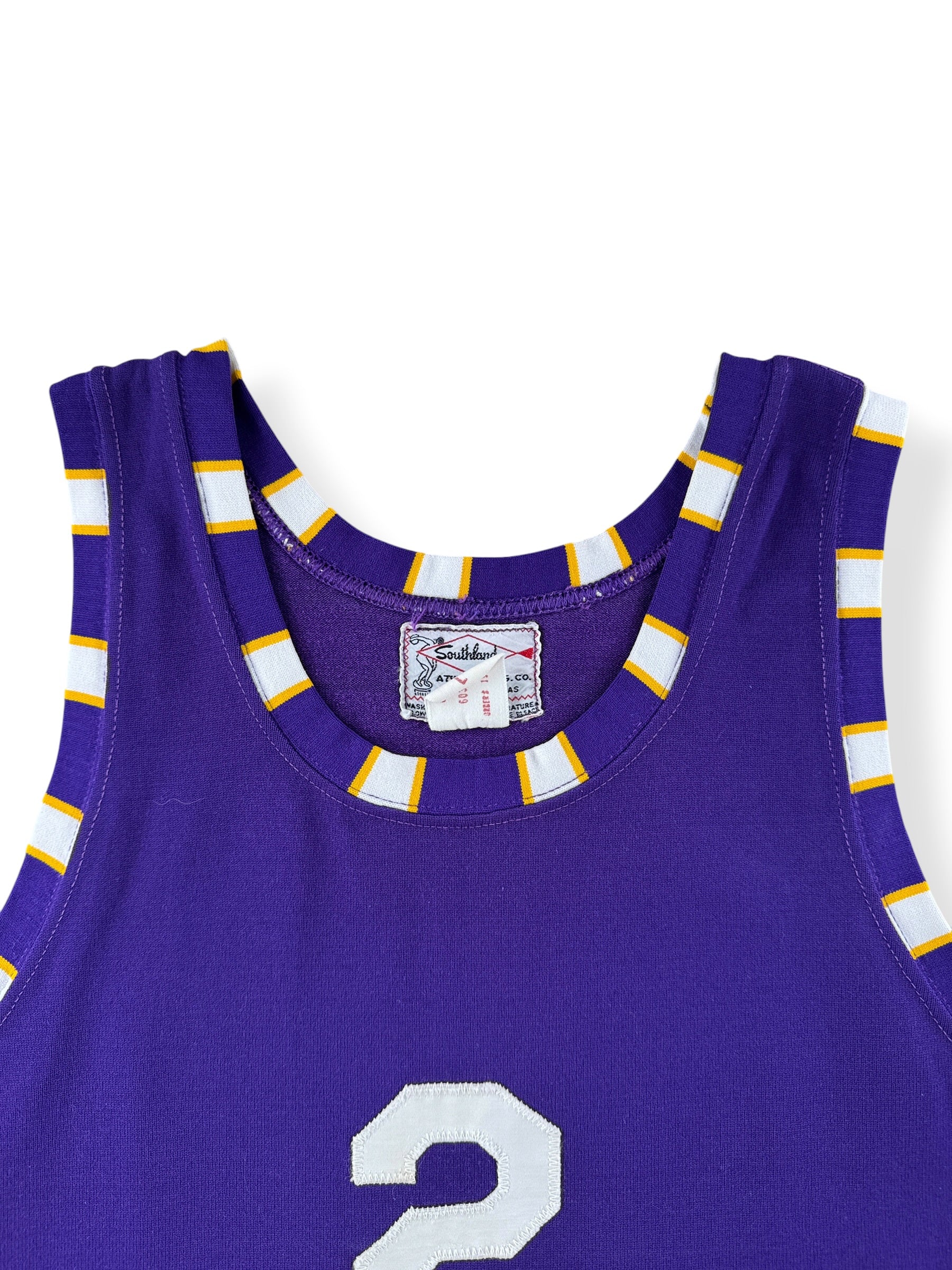 Collar on Vintage Southland "2" Purple Tank Top Jersey SZ L (Fits M)