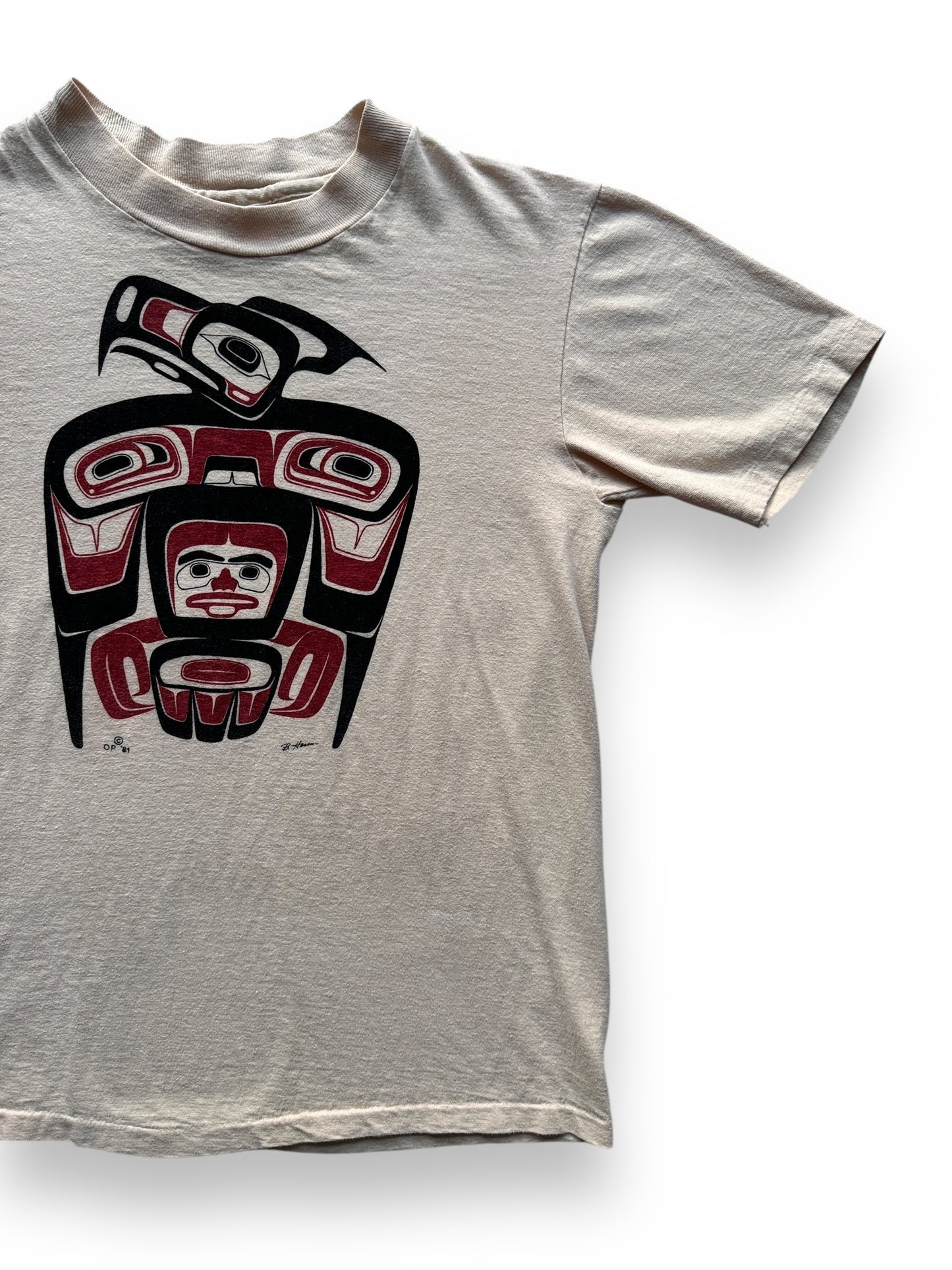 front left of Vintage Coast Salish Art Tee SZ M