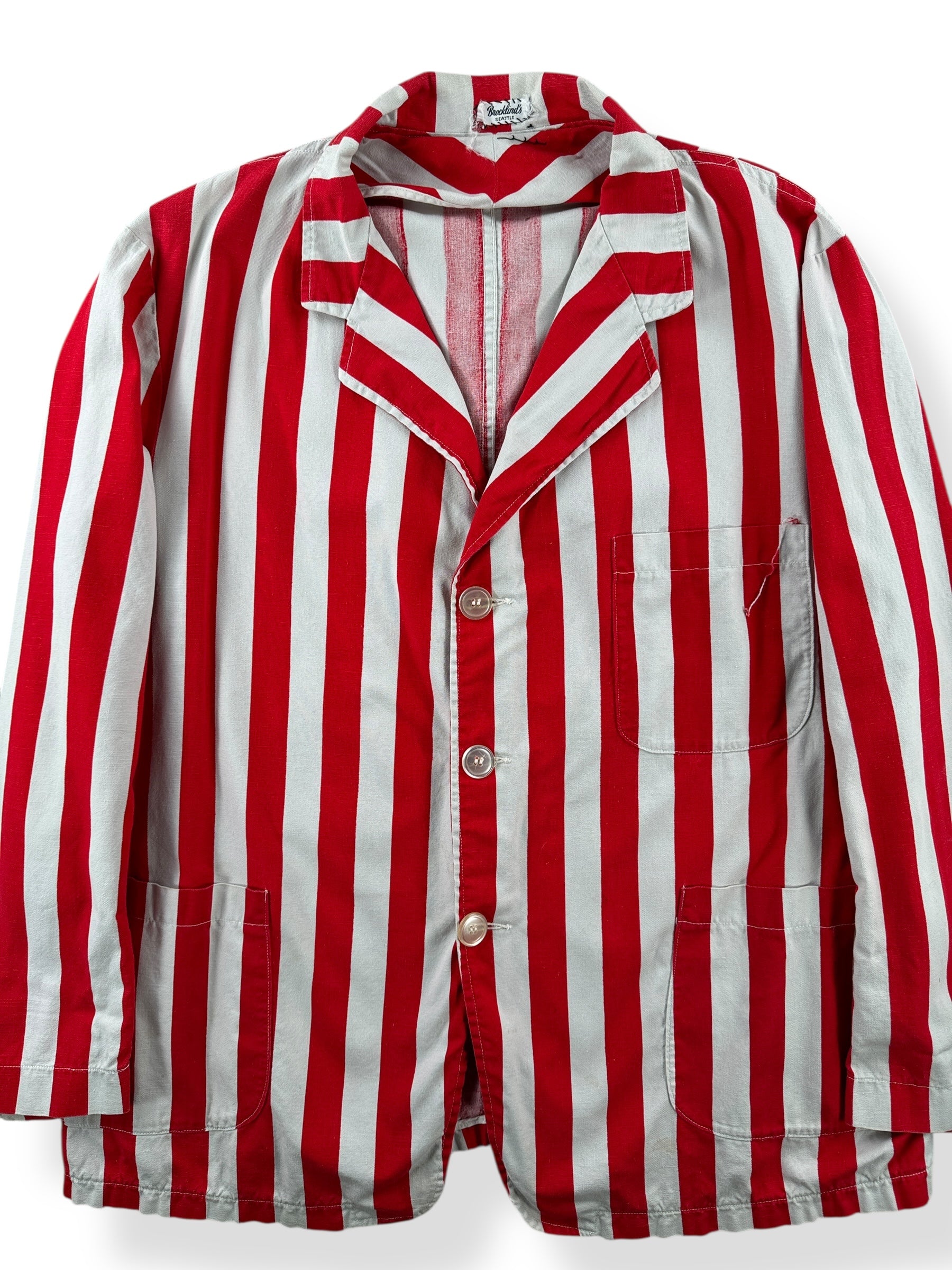 Front Close Up of Vintage Seattle Costume Shop Brocklinds Striped Jacket SZ L