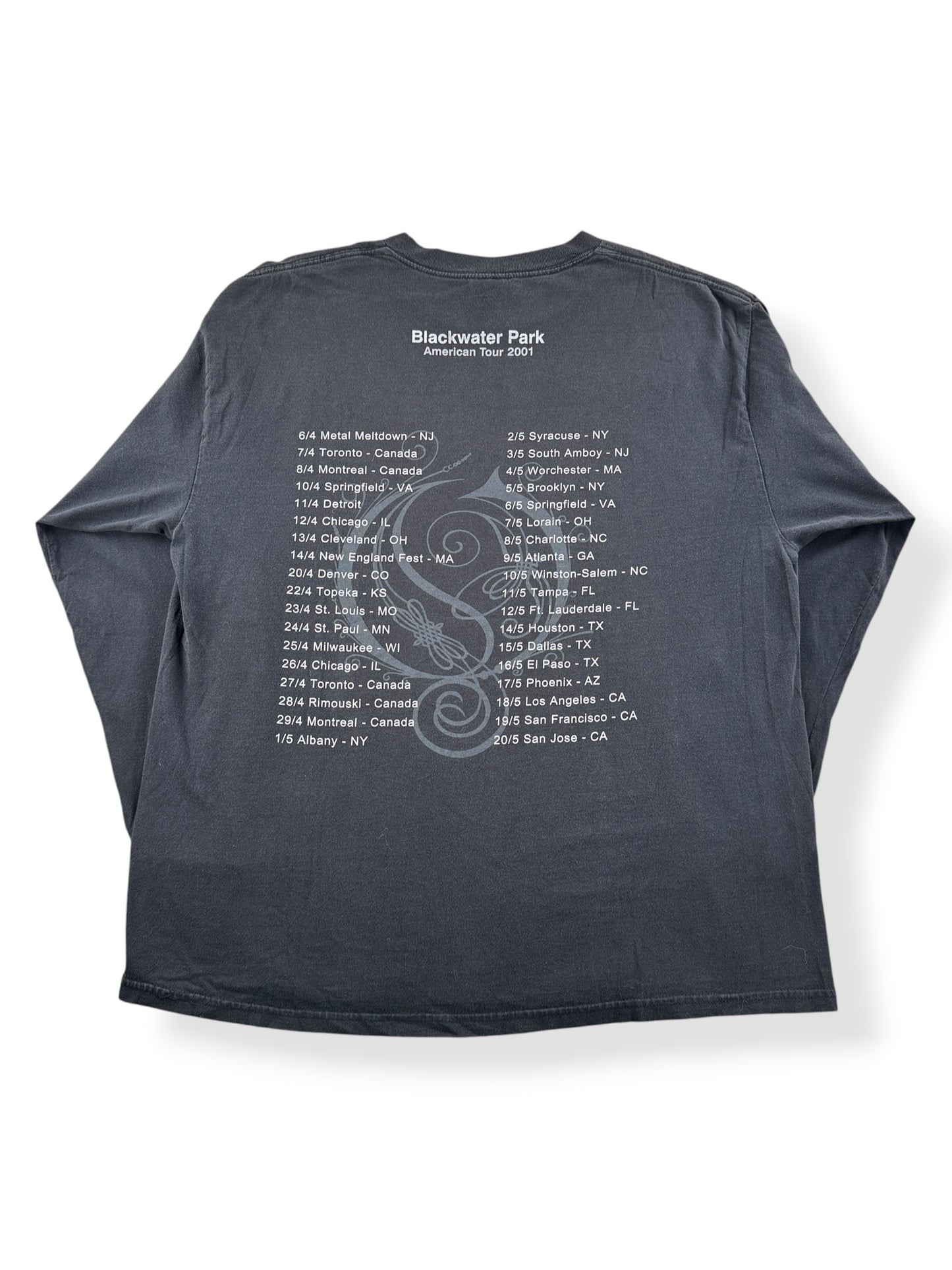 Back of Vintage Opeth 2001 Backwater Park Tour Tee SZ XL