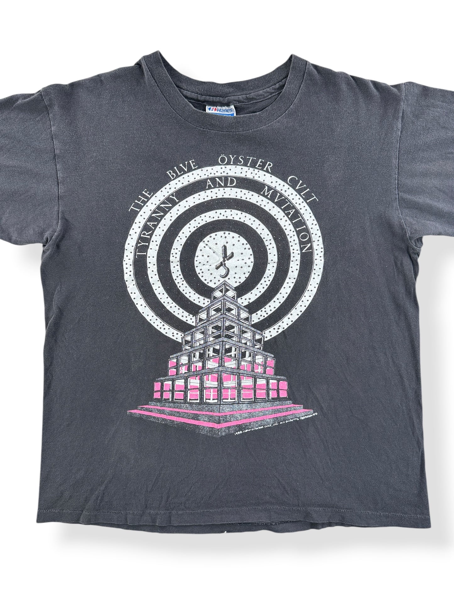 Front Close Up of Vintage Blue Oyster Cult Tyranny And Mutation Tour Tee SZ L
