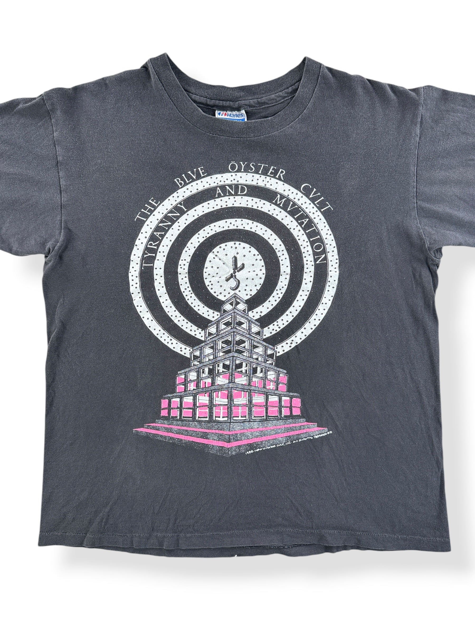 Front Close Up of Vintage Blue Oyster Cult Tyranny And Mutation Tour Tee SZ L