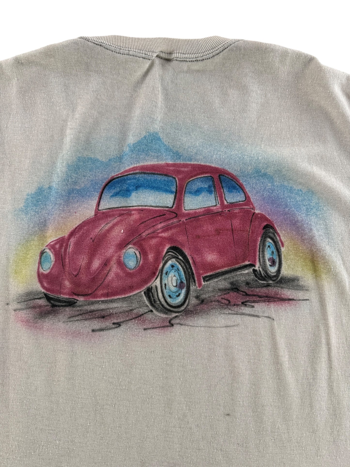 Back Close Up of Vintage Airbrushed Beetle Tank Top SZ XL