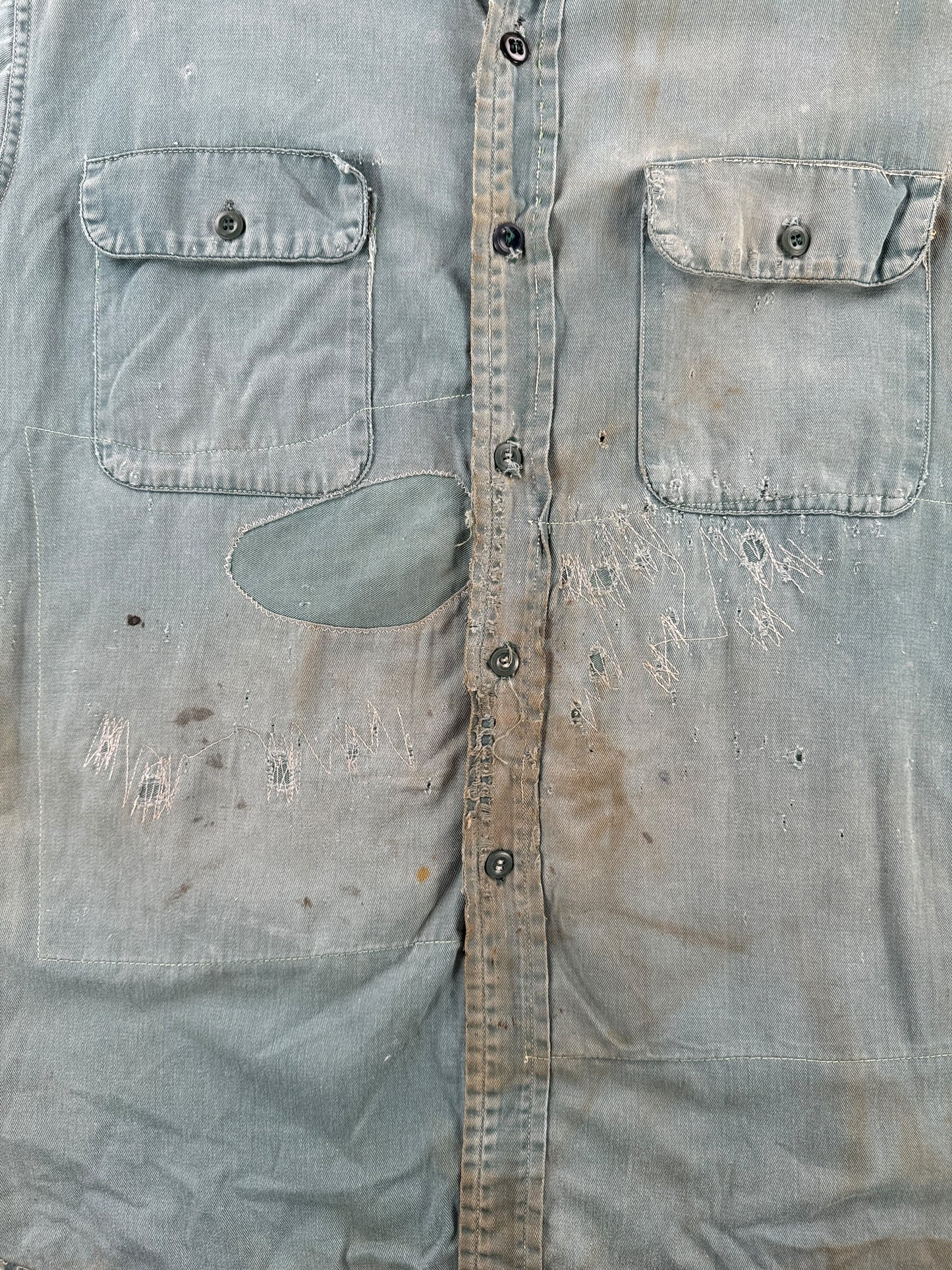 Repairs on Vintage Thrashed Hand Repaired Work Shirt SZ L