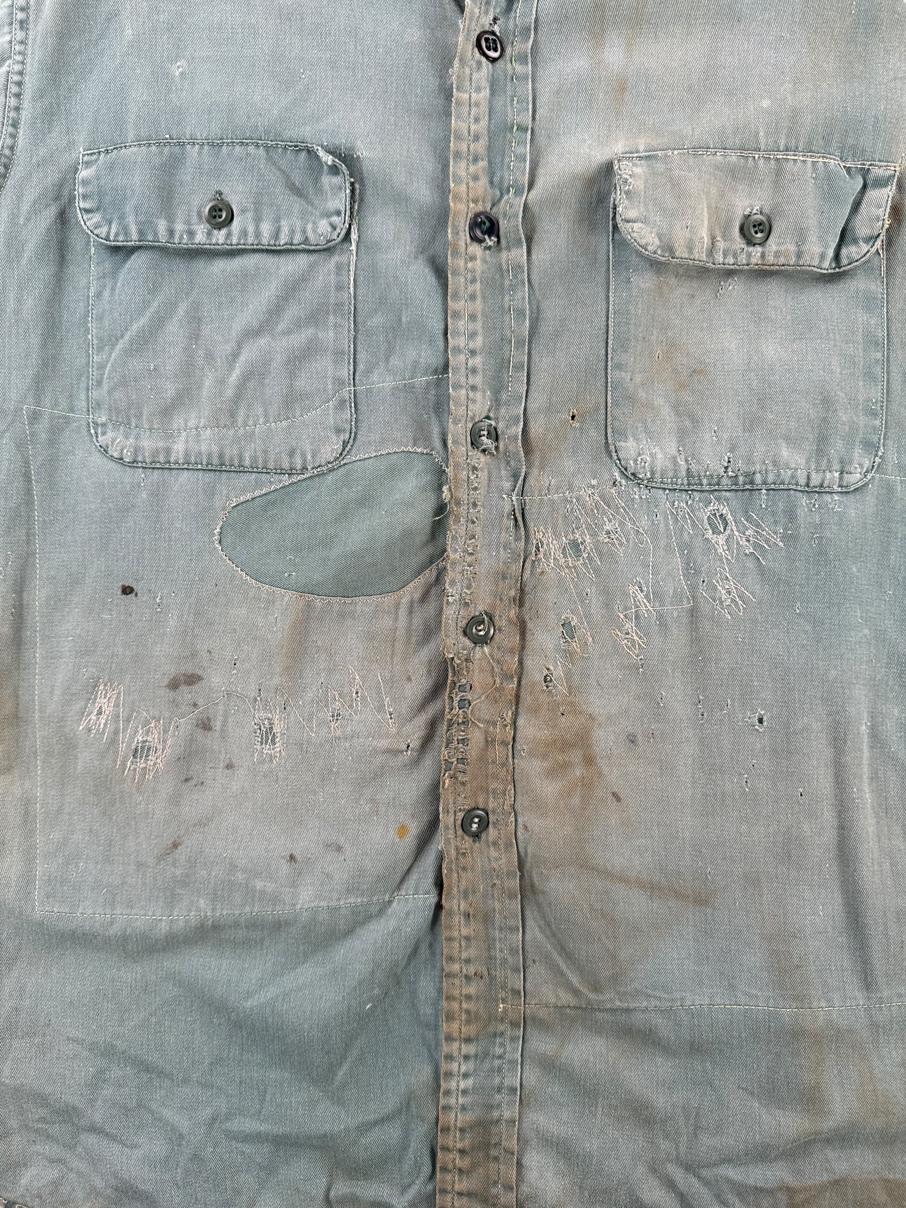 Repairs on Vintage Thrashed Hand Repaired Work Shirt SZ L