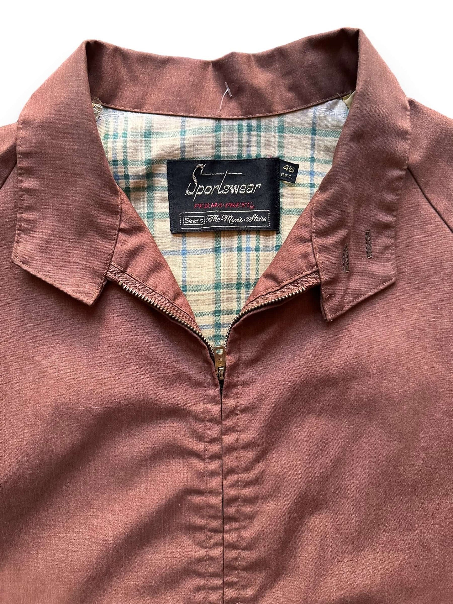 collar on Vintage Brown Sears Sportswear Light Jacket SZ L