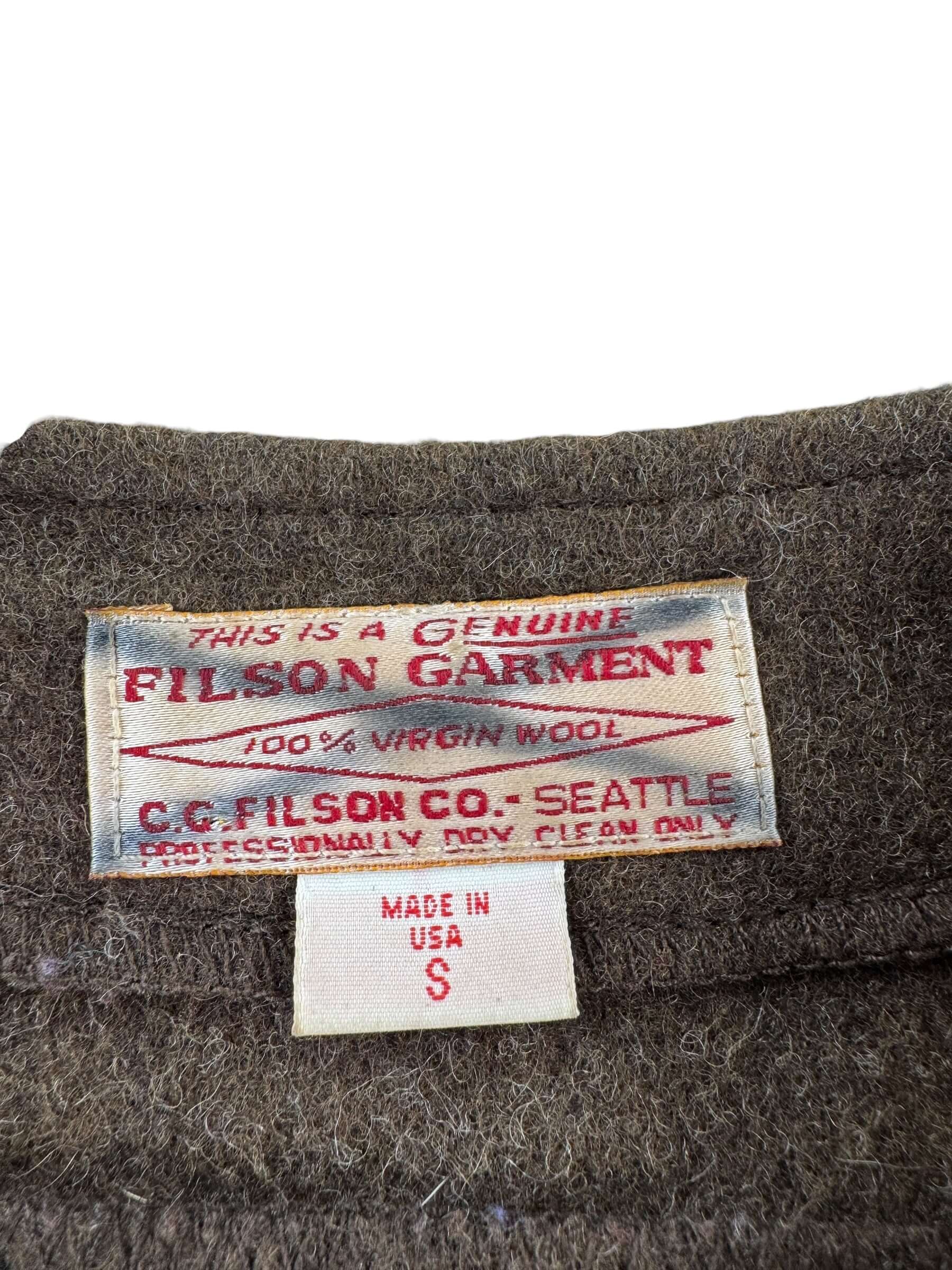 Label on Filson Wool Liner SZ S